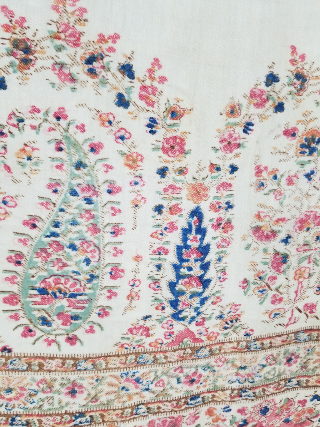 Vintage Traditional Kashmiri Paisley Printed Wool Shawl 164x153cm