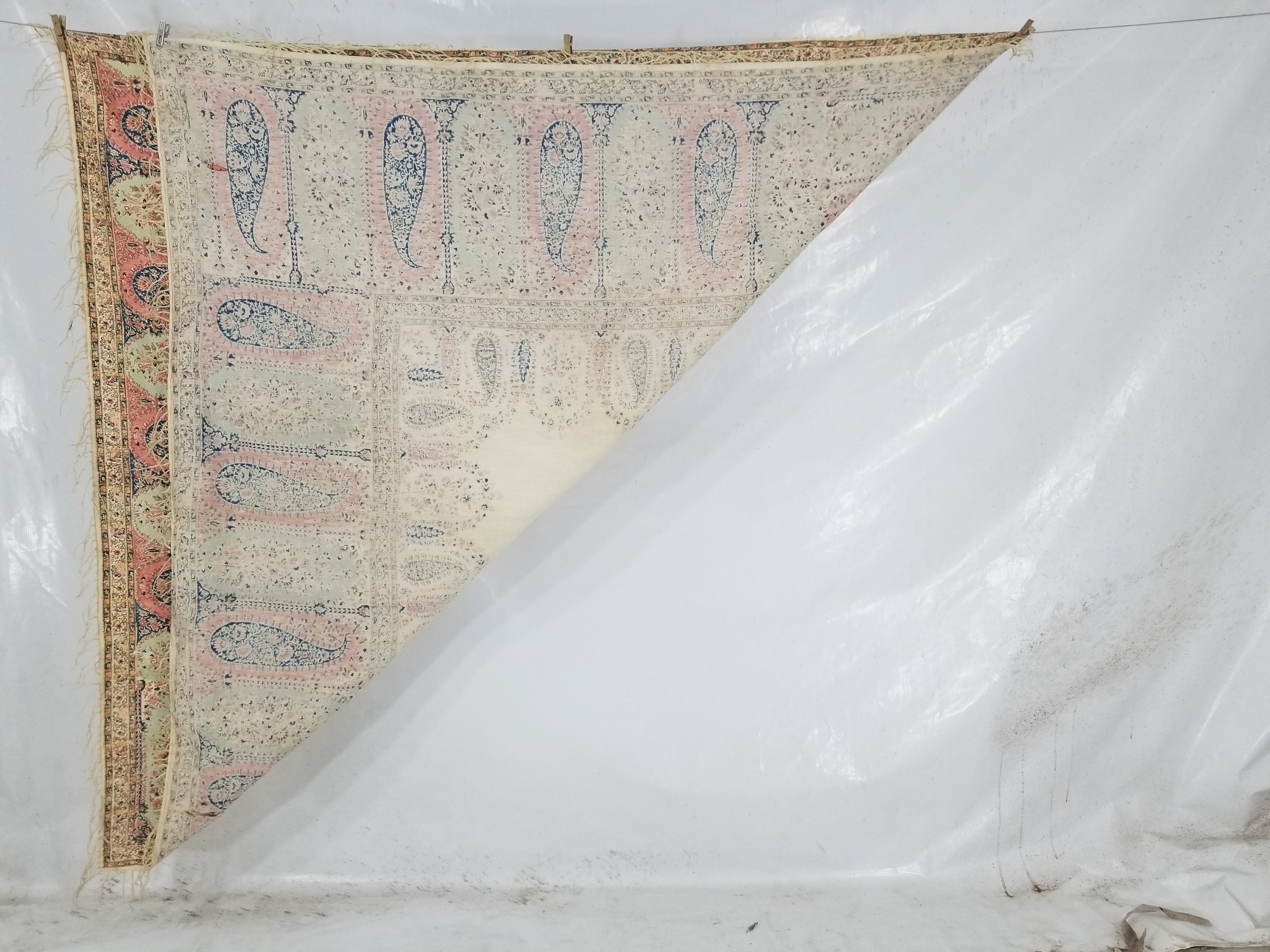 Vintage Traditional Kashmiri Paisley Printed Wool Shawl 164x153cm