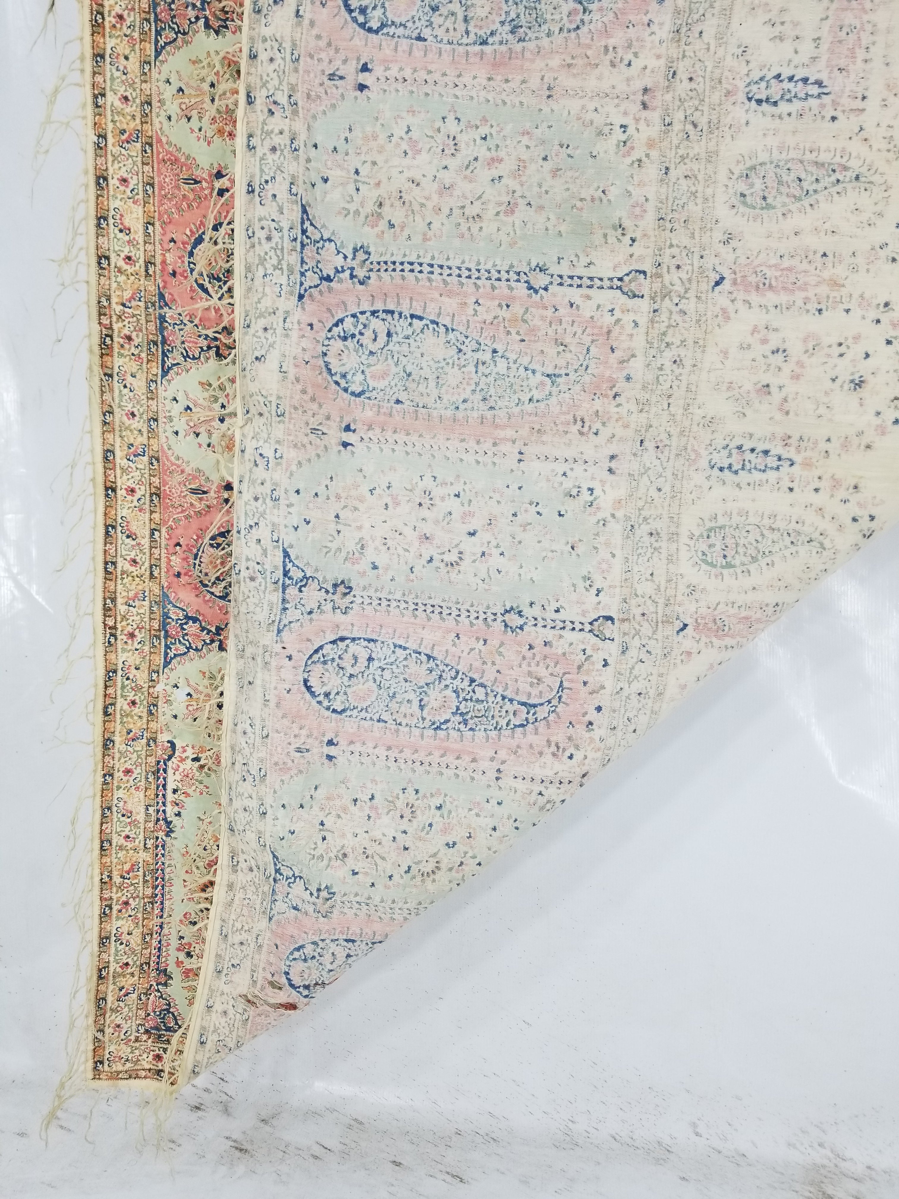 Vintage Traditional Kashmiri Paisley Printed Wool Shawl 164x153cm