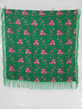 Vintage Hungarian Floral Printed Wool Fringed Shawl / Scarf 120x120cm