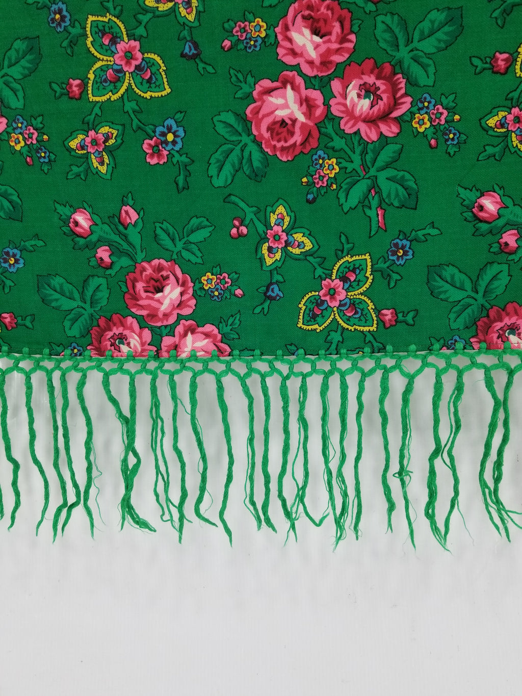 Vintage Hungarian Floral Printed Wool Fringed Shawl / Scarf 120x120cm