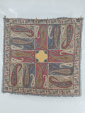 Vintage Traditional Kashmiri Paisley Printed Wool Fringed Shawl 125x123cm