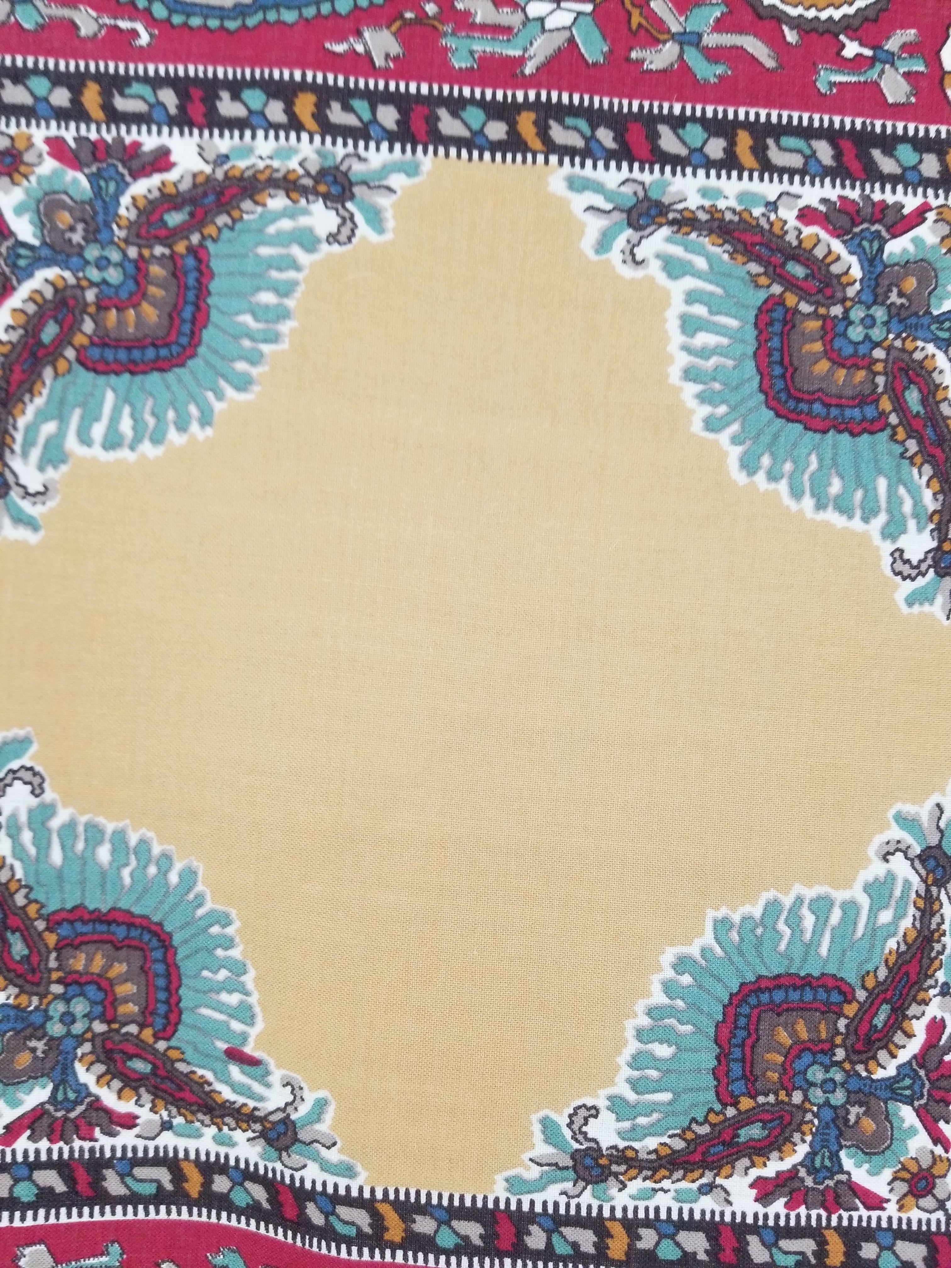 Vintage Traditional Kashmiri Paisley Printed Wool Fringed Shawl 125x123cm