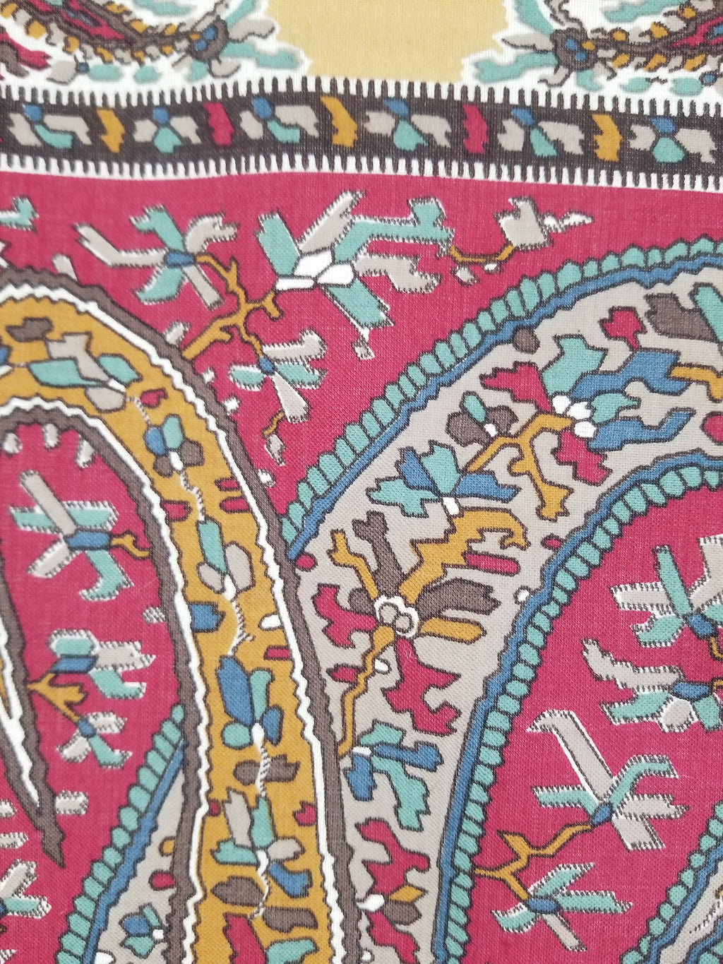 Vintage Traditional Kashmiri Paisley Printed Wool Fringed Shawl 125x123cm