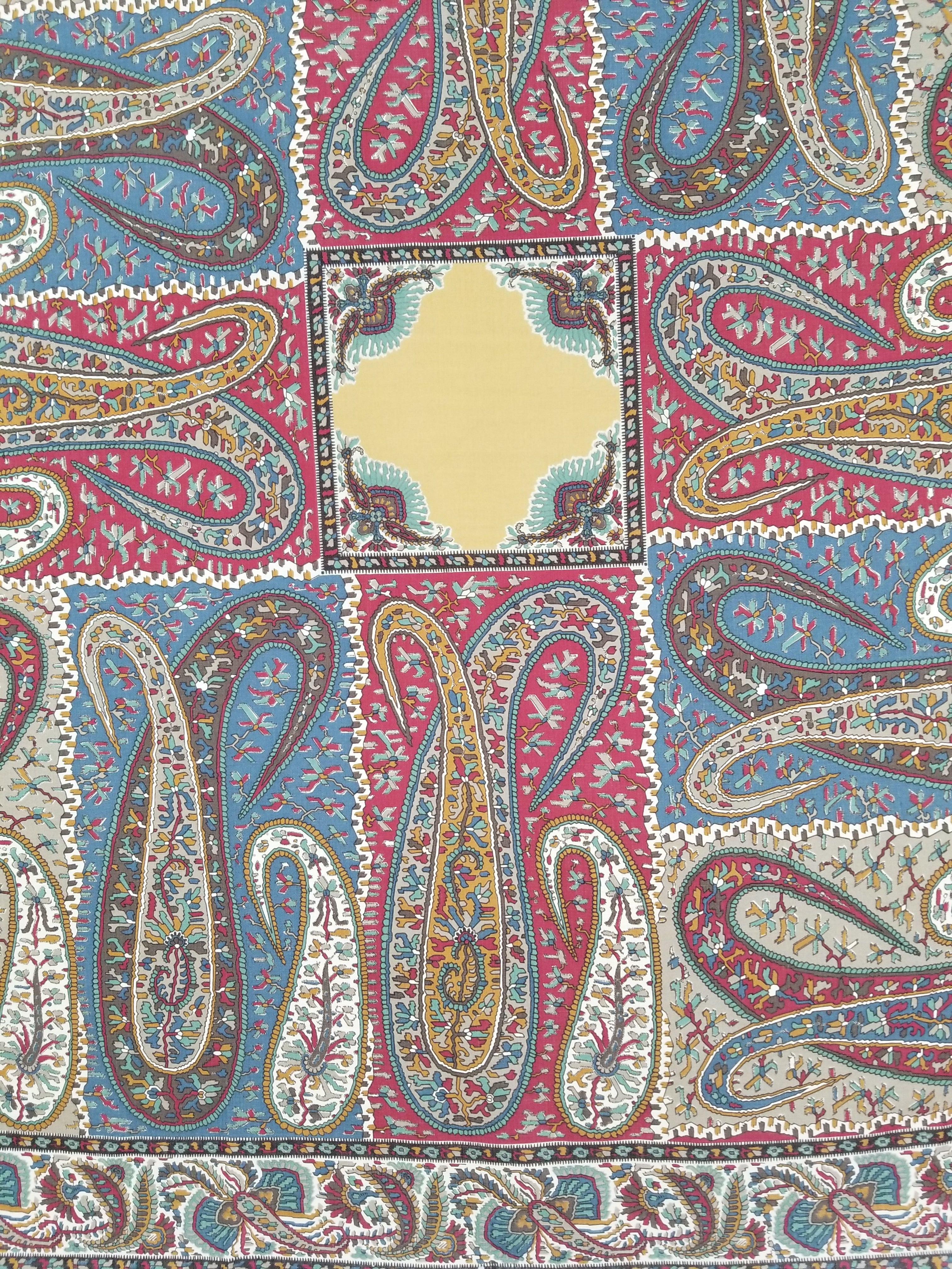 Vintage Traditional Kashmiri Paisley Printed Wool Fringed Shawl 125x123cm