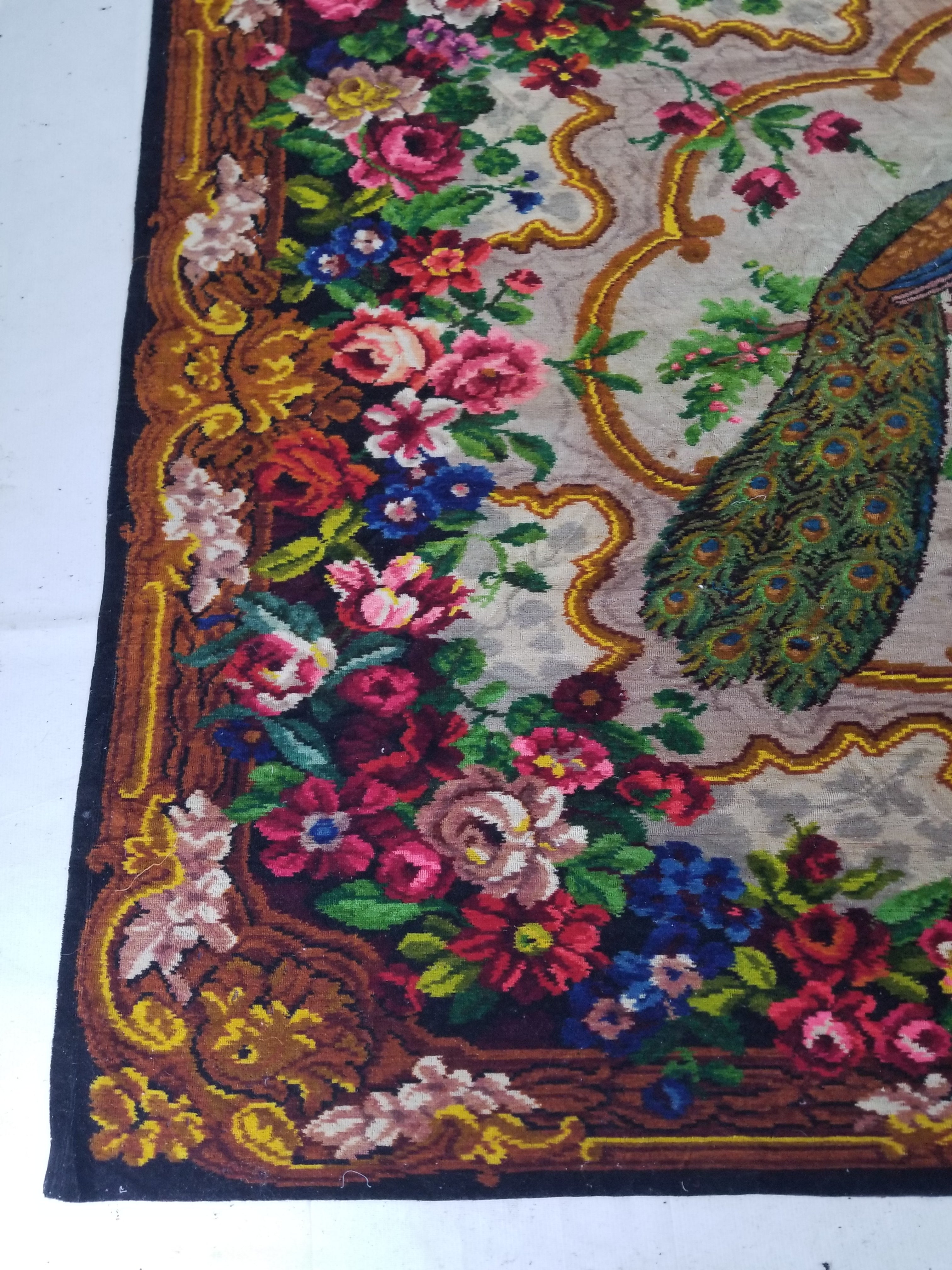 Vintage Beautiful Peacock & Floral Scene Velvet Wall Hanging Tapestry 200x154cm
