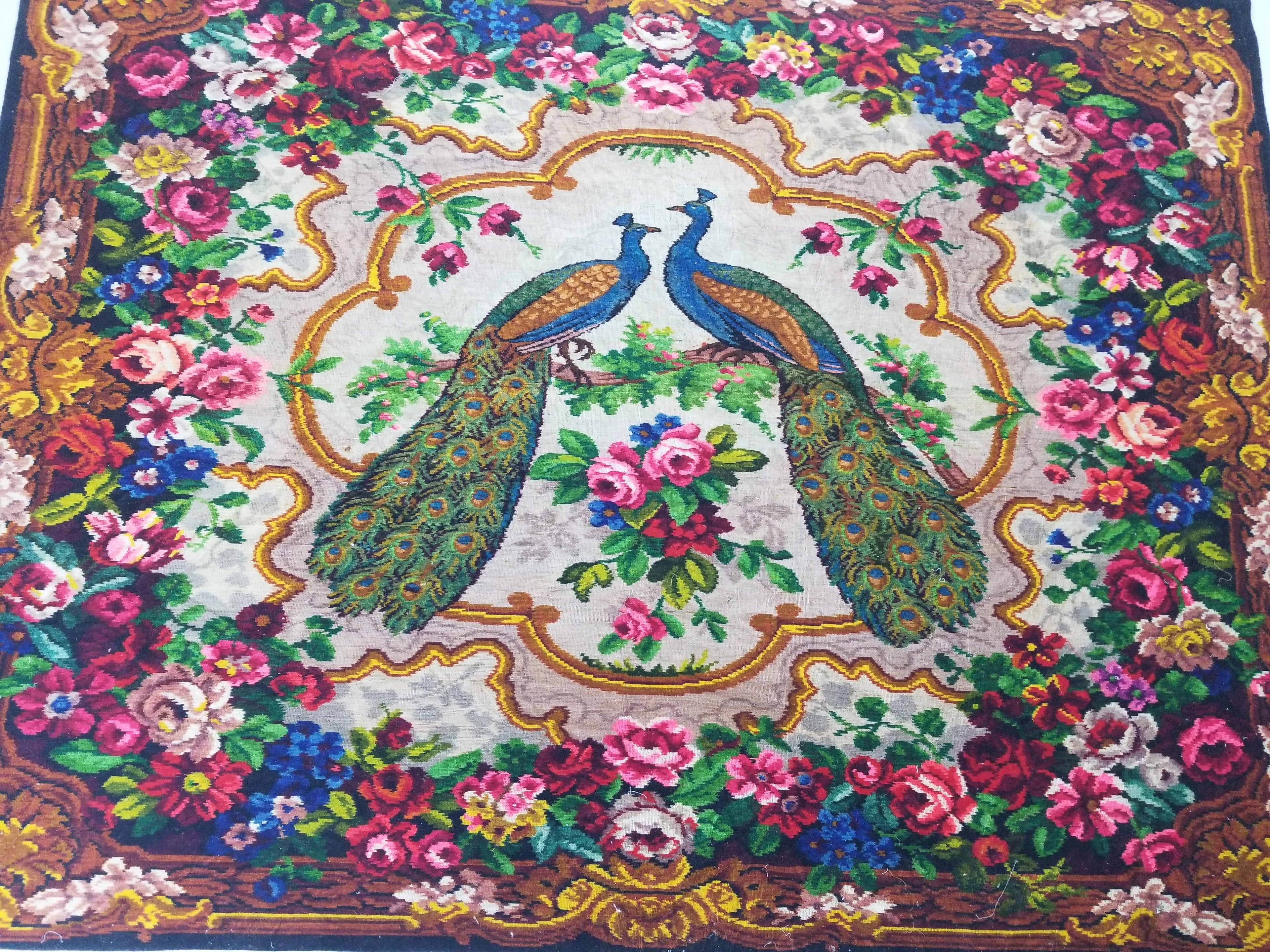 Vintage Beautiful Peacock & Floral Scene Velvet Wall Hanging Tapestry 200x154cm