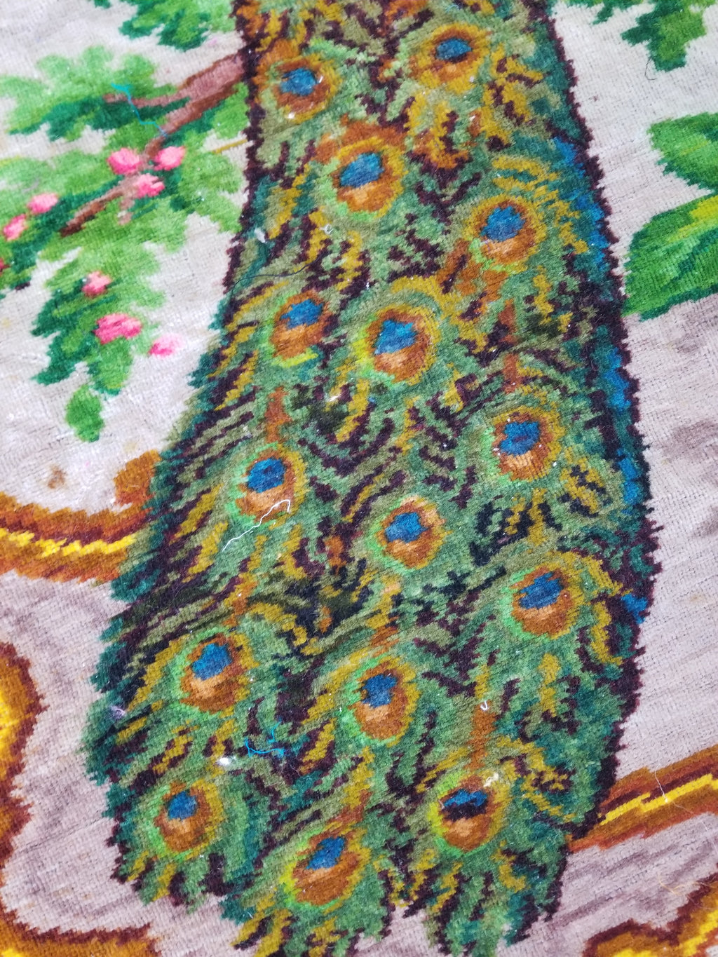 Vintage Beautiful Peacock & Floral Scene Velvet Wall Hanging Tapestry 200x154cm