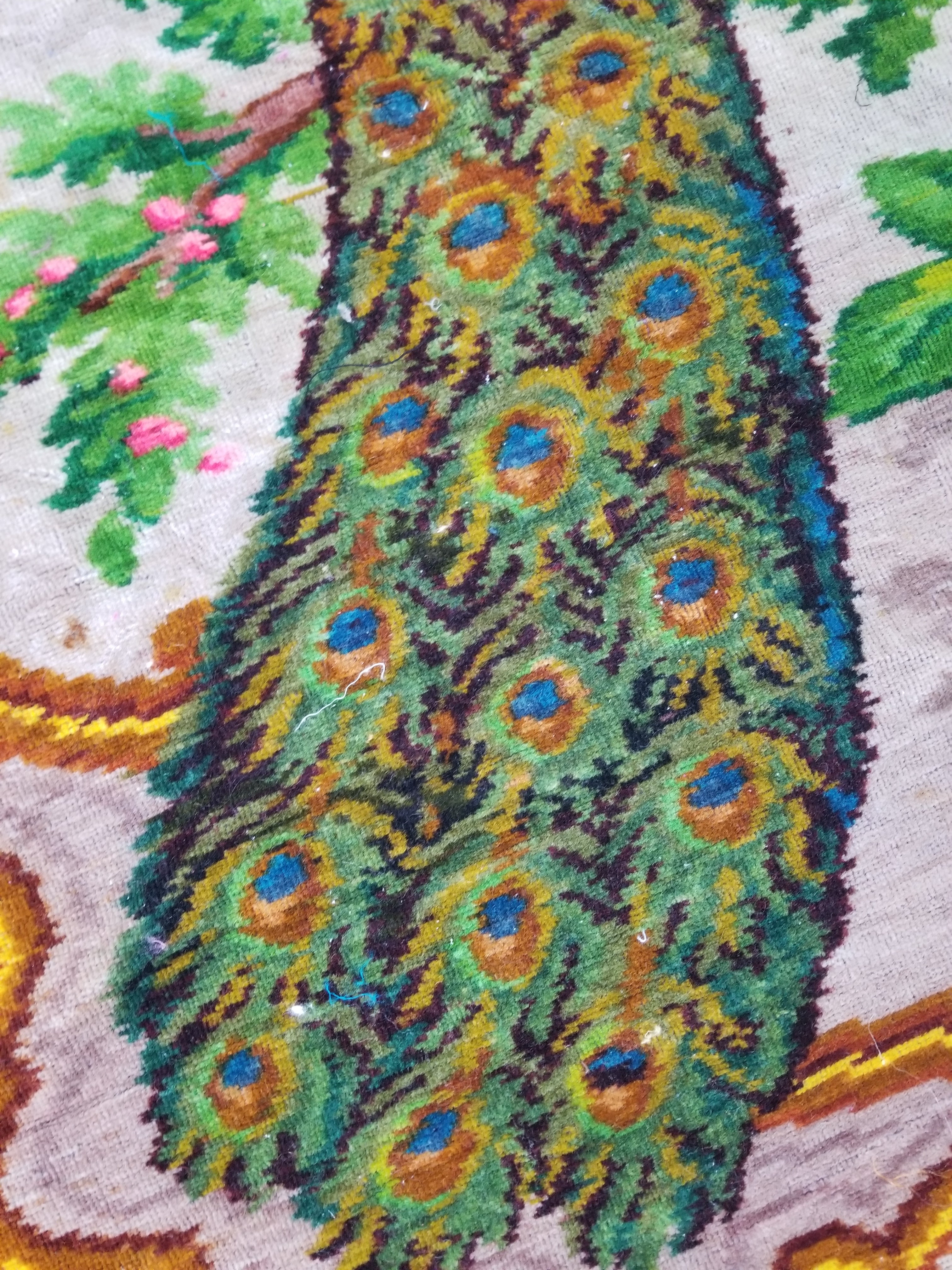 Vintage Beautiful Peacock & Floral Scene Velvet Wall Hanging Tapestry 200x154cm