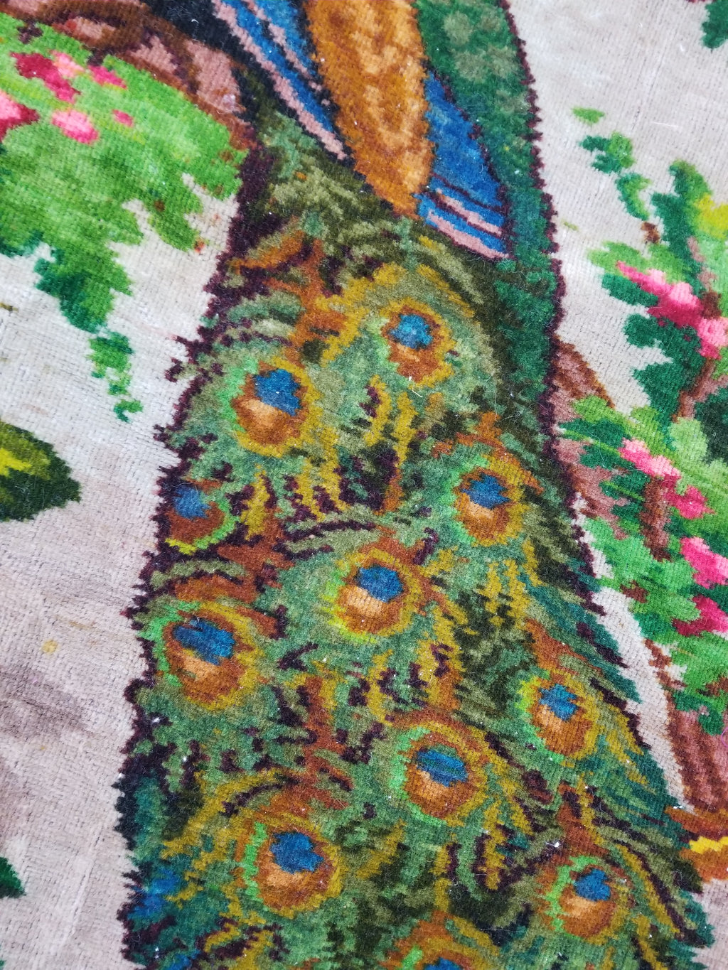 Vintage Beautiful Peacock & Floral Scene Velvet Wall Hanging Tapestry 200x154cm