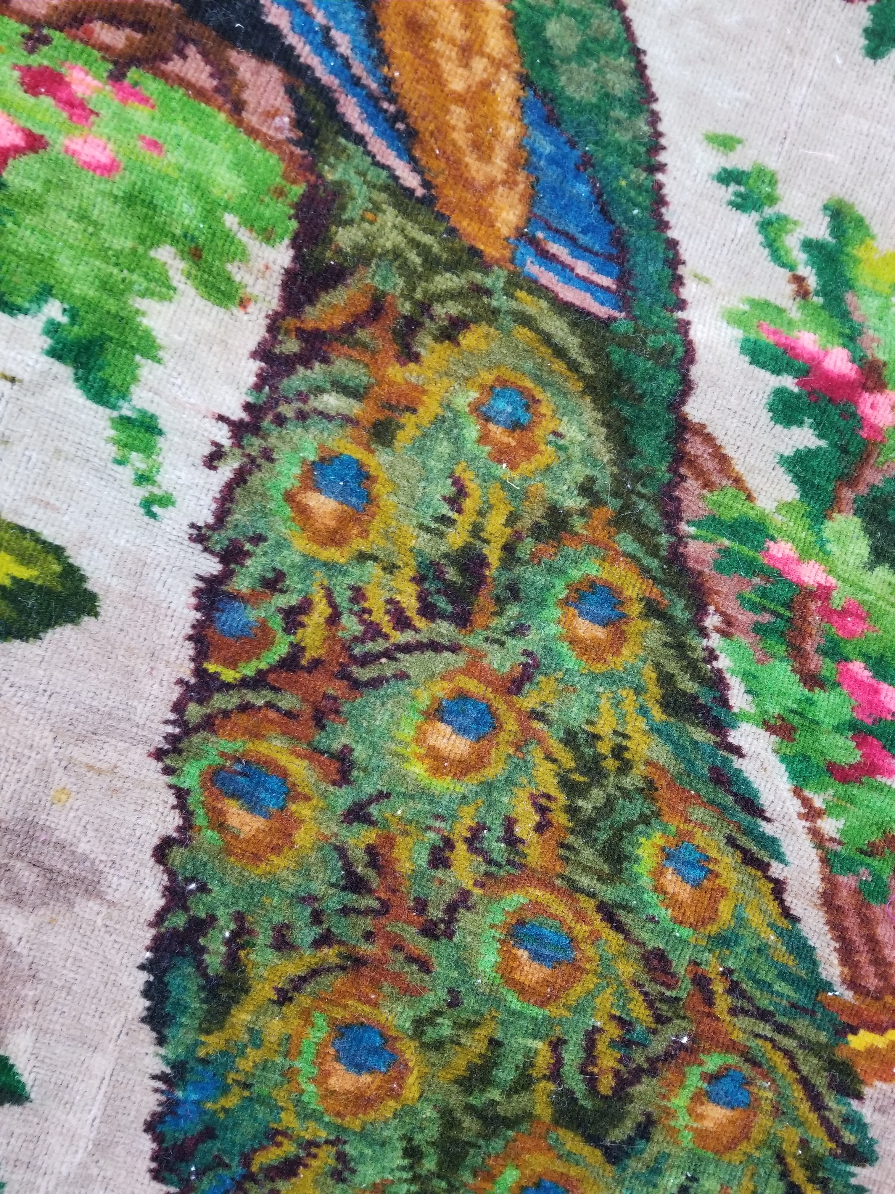 Vintage Beautiful Peacock & Floral Scene Velvet Wall Hanging Tapestry 200x154cm
