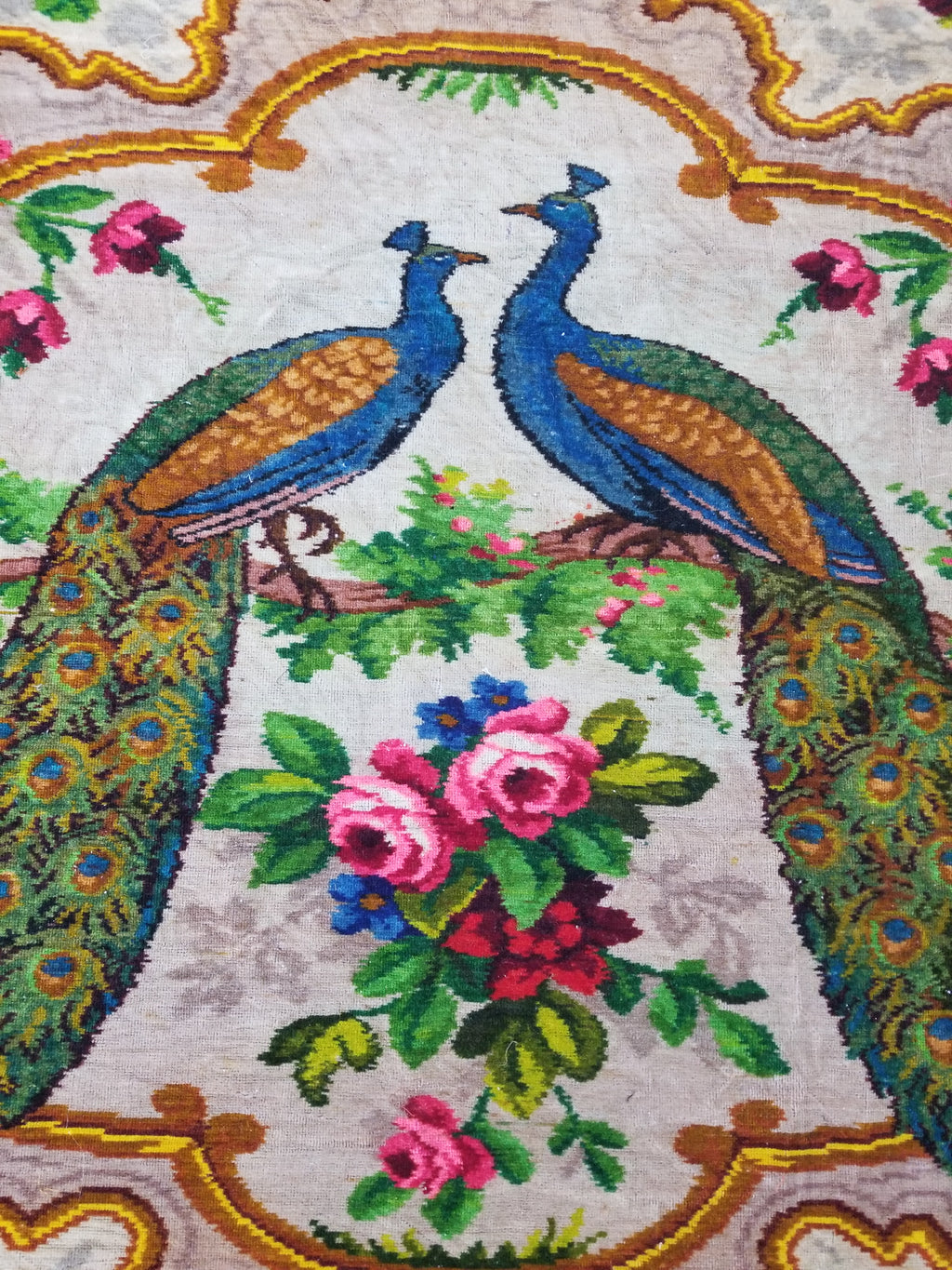 Vintage Beautiful Peacock & Floral Scene Velvet Wall Hanging Tapestry 200x154cm