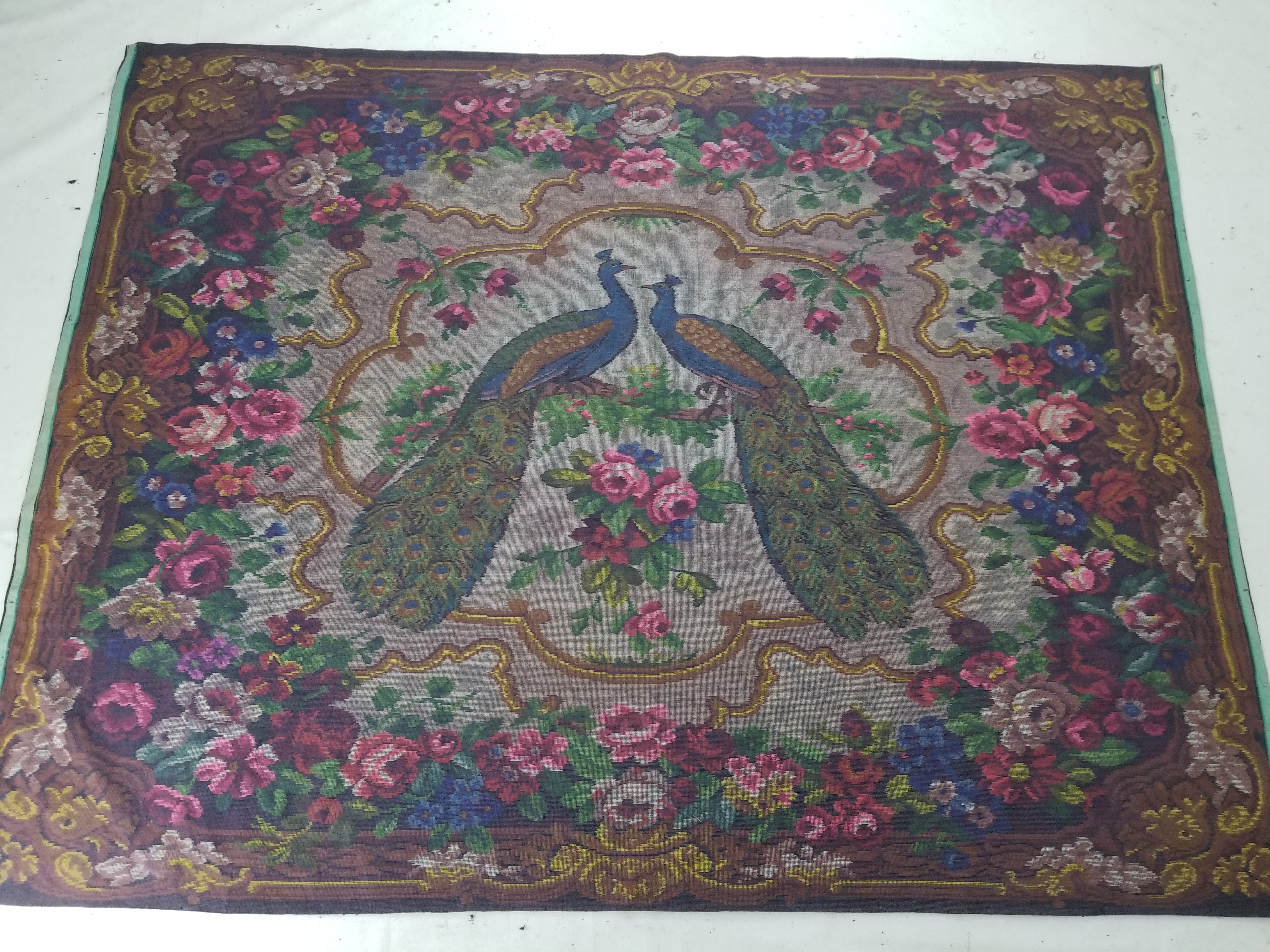 Vintage Beautiful Peacock & Floral Scene Velvet Wall Hanging Tapestry 200x154cm