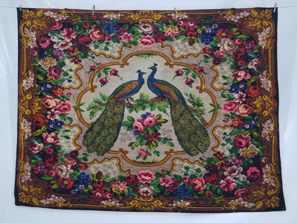 Vintage Beautiful Peacock & Floral Scene Velvet Wall Hanging Tapestry 200x154cm