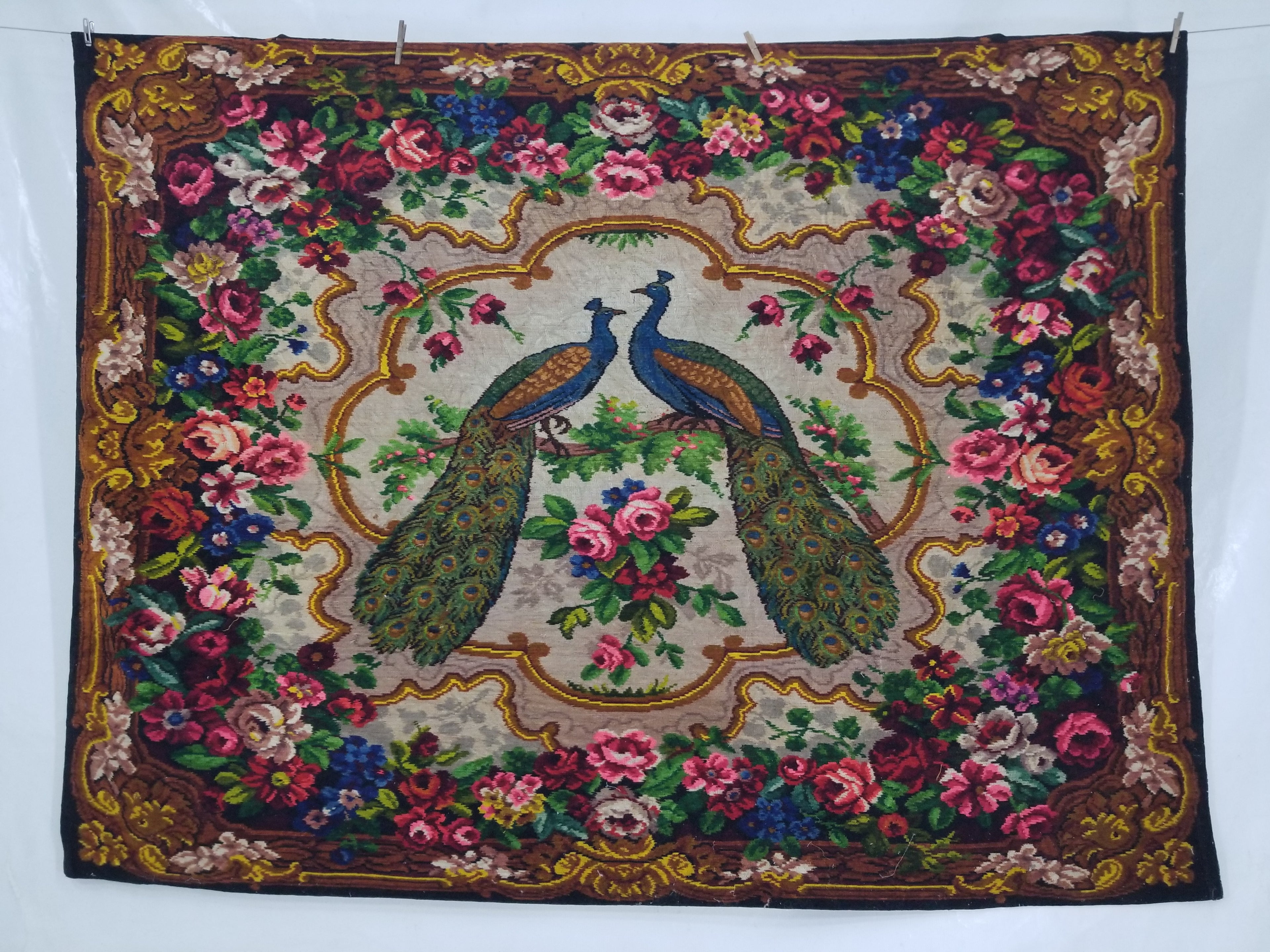 Vintage Beautiful Peacock & Floral Scene Velvet Wall Hanging Tapestry 200x154cm