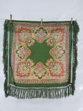 Vintage Traditional Printed Wool Fringed Russian Shawl 65x64cm