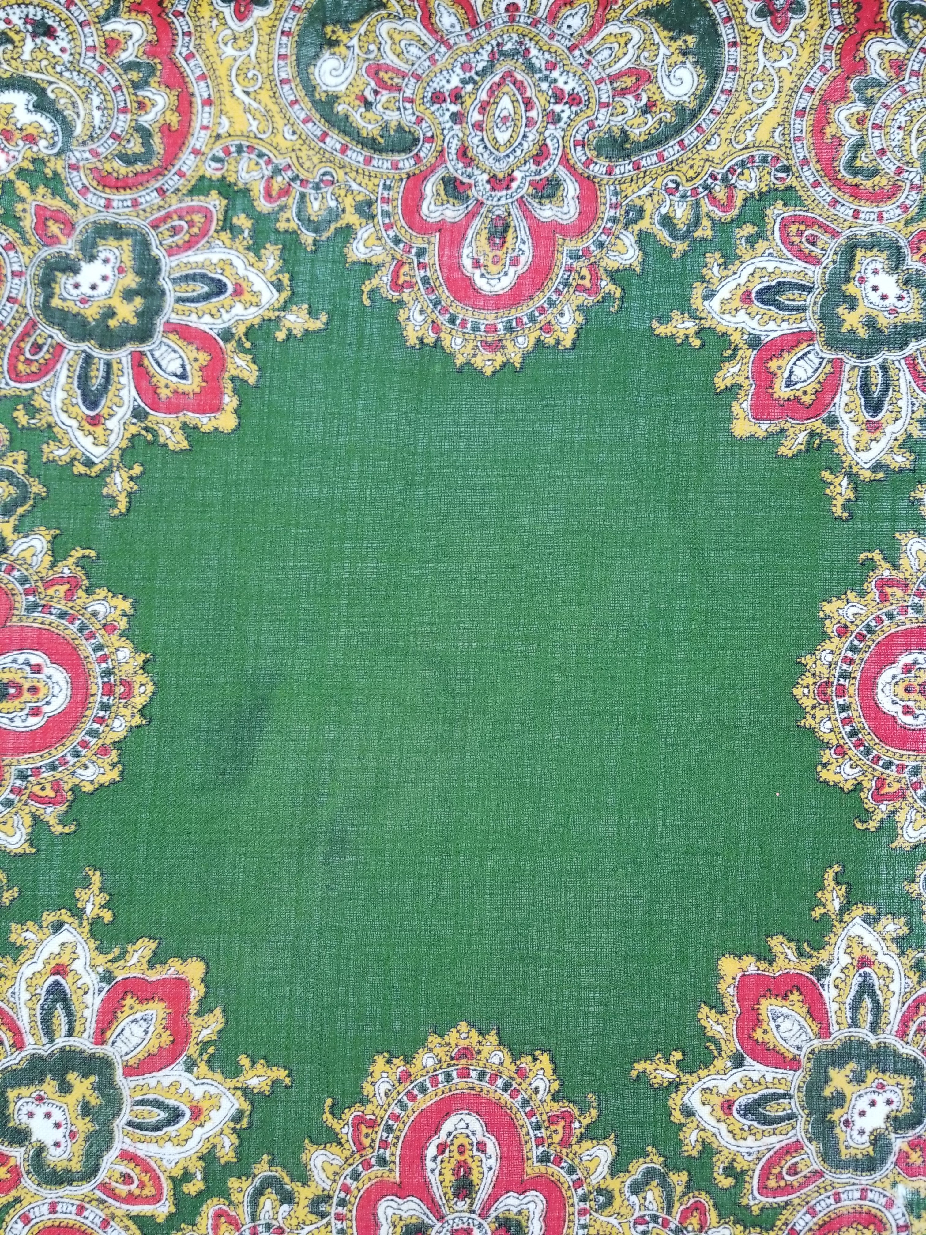 Vintage Traditional Printed Wool Fringed Russian Shawl 65x64cm