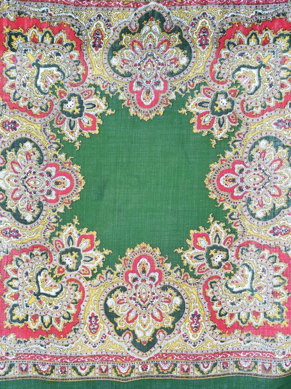 Vintage Traditional Printed Wool Fringed Russian Shawl 65x64cm