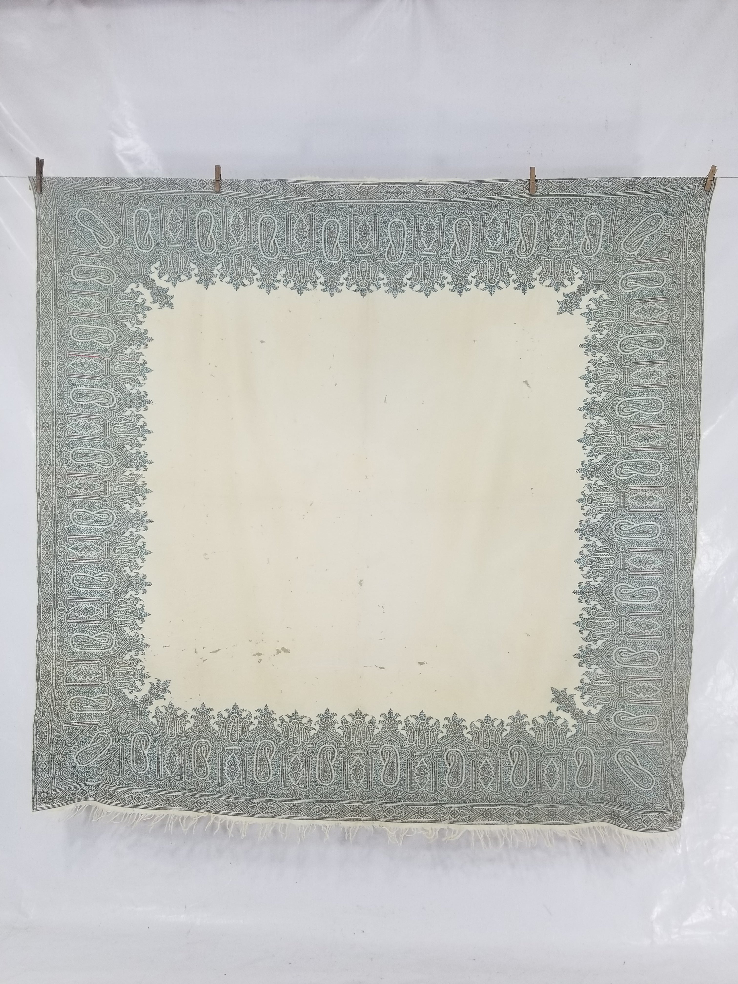 Vintage Traditional Kashmiri Paisley Wool Fringed Shawl 158x152cm