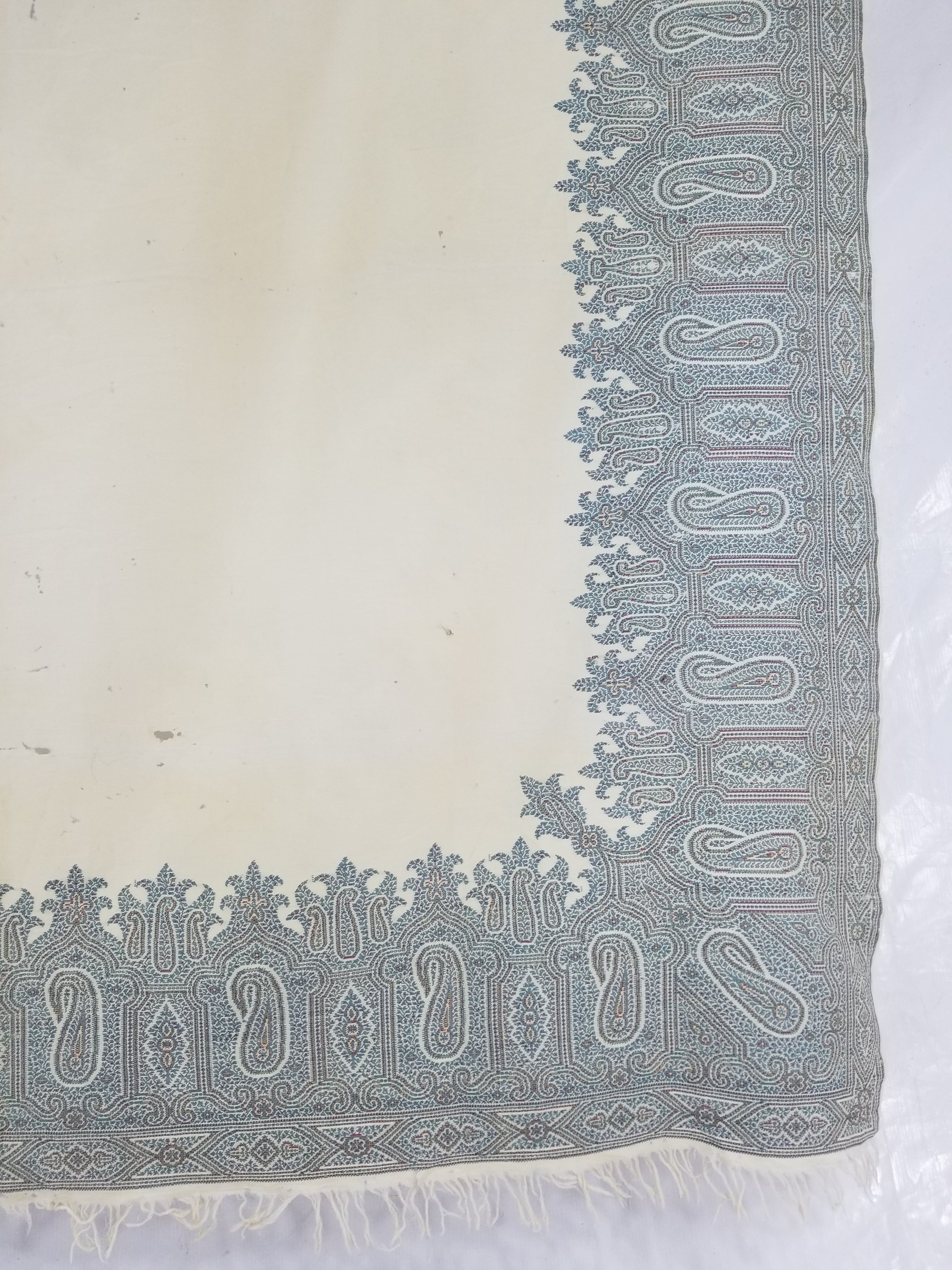 Vintage Traditional Kashmiri Paisley Wool Fringed Shawl 158x152cm
