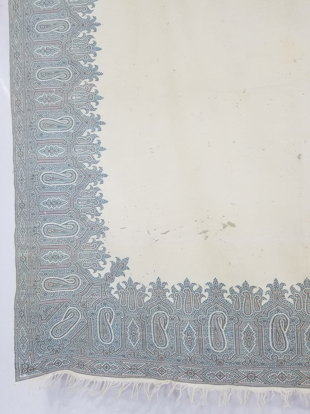 Vintage Traditional Kashmiri Paisley Wool Fringed Shawl 158x152cm