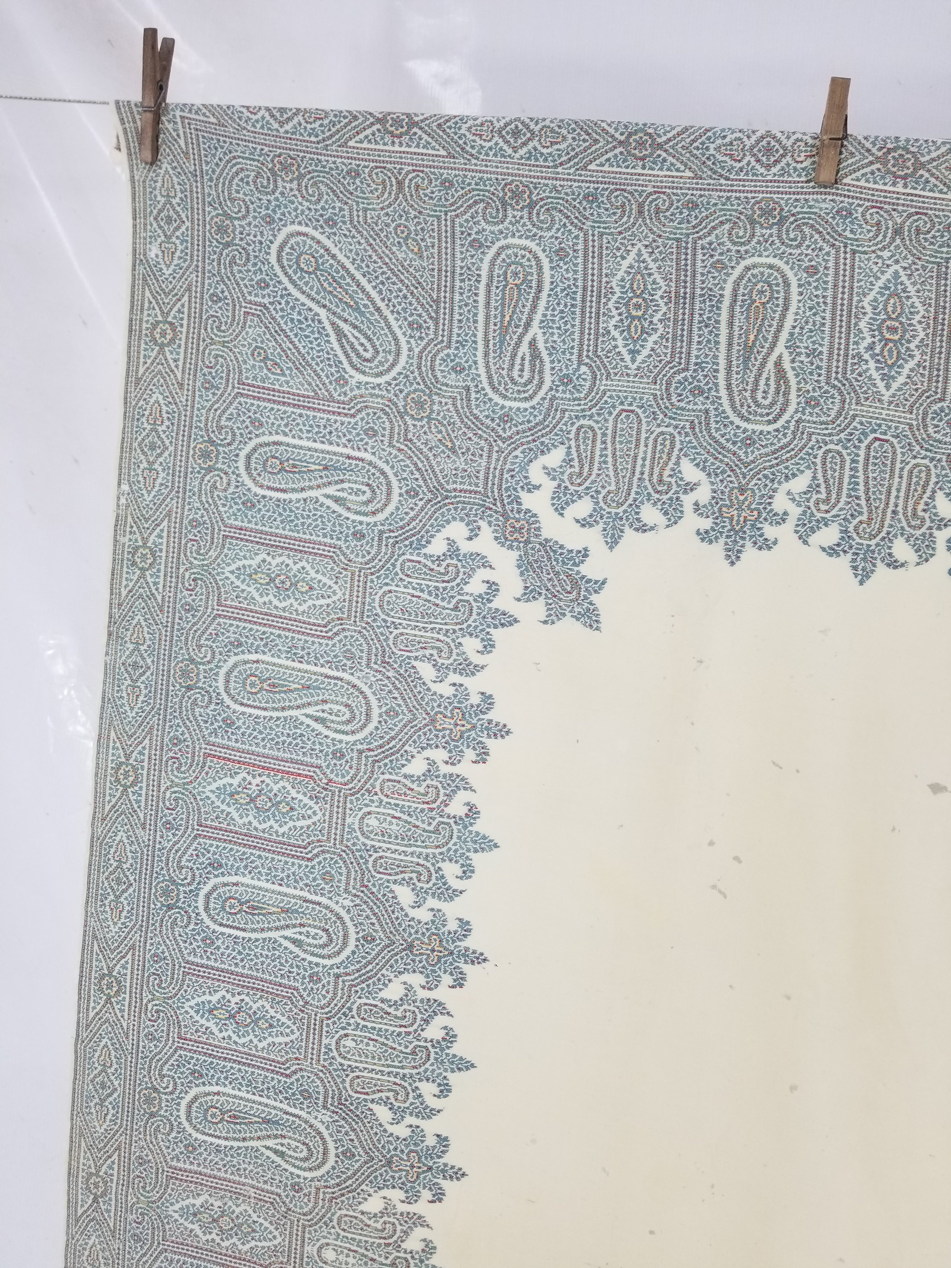 Vintage Traditional Kashmiri Paisley Wool Fringed Shawl 158x152cm