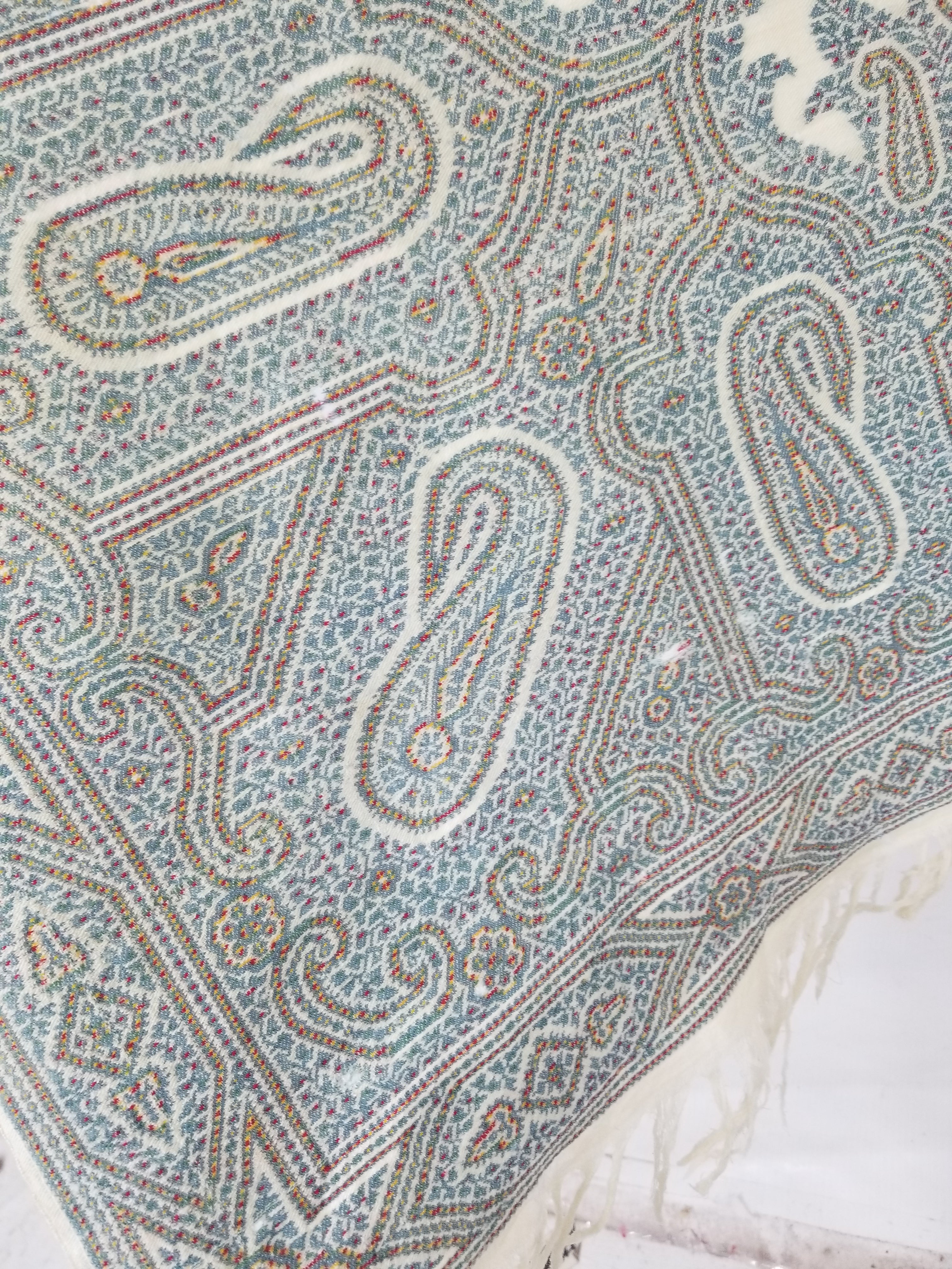 Vintage Traditional Kashmiri Paisley Wool Fringed Shawl 158x152cm