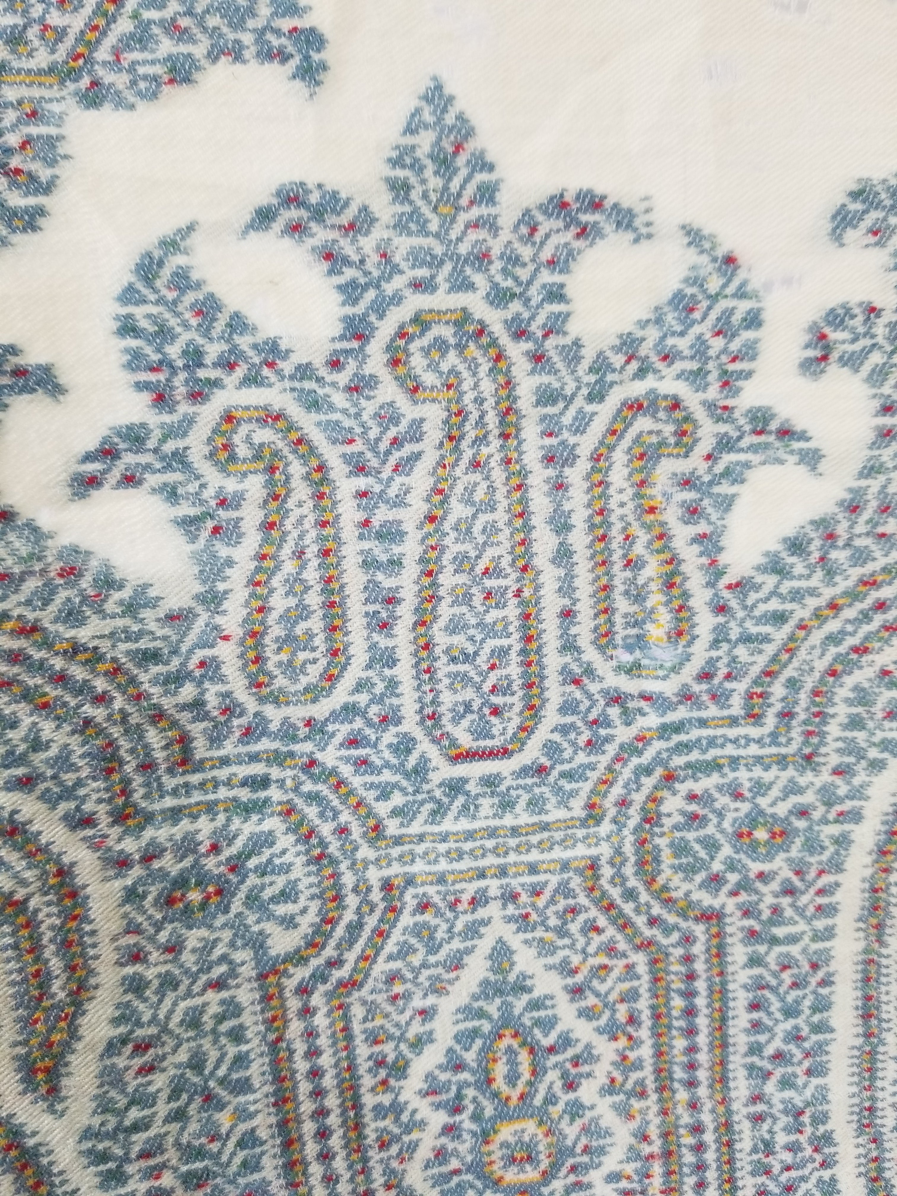 Vintage Traditional Kashmiri Paisley Wool Fringed Shawl 158x152cm