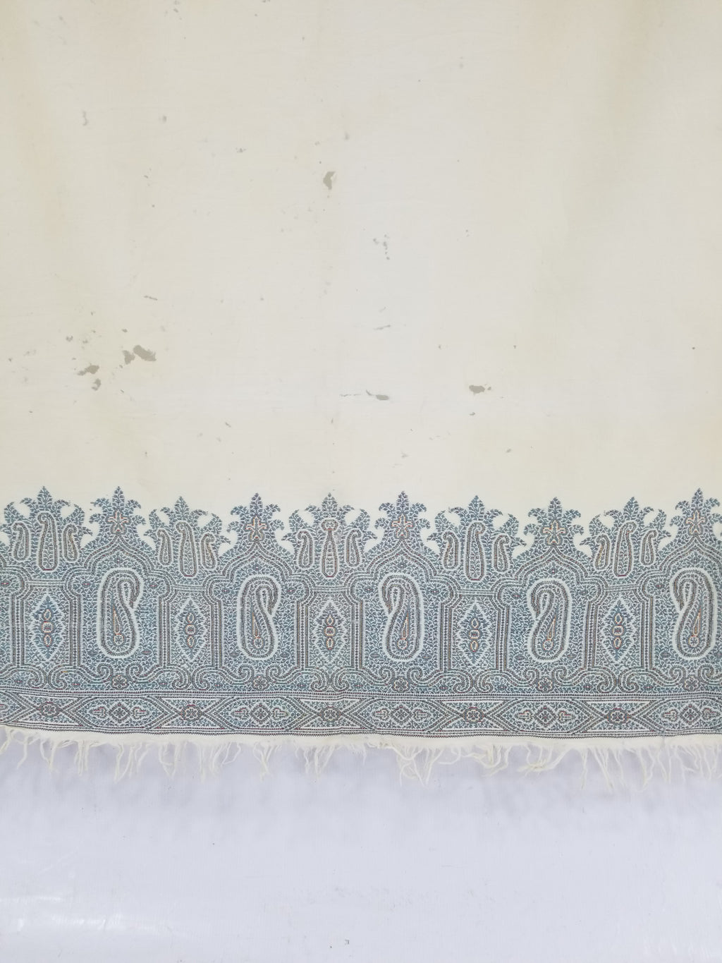 Vintage Traditional Kashmiri Paisley Wool Fringed Shawl 158x152cm