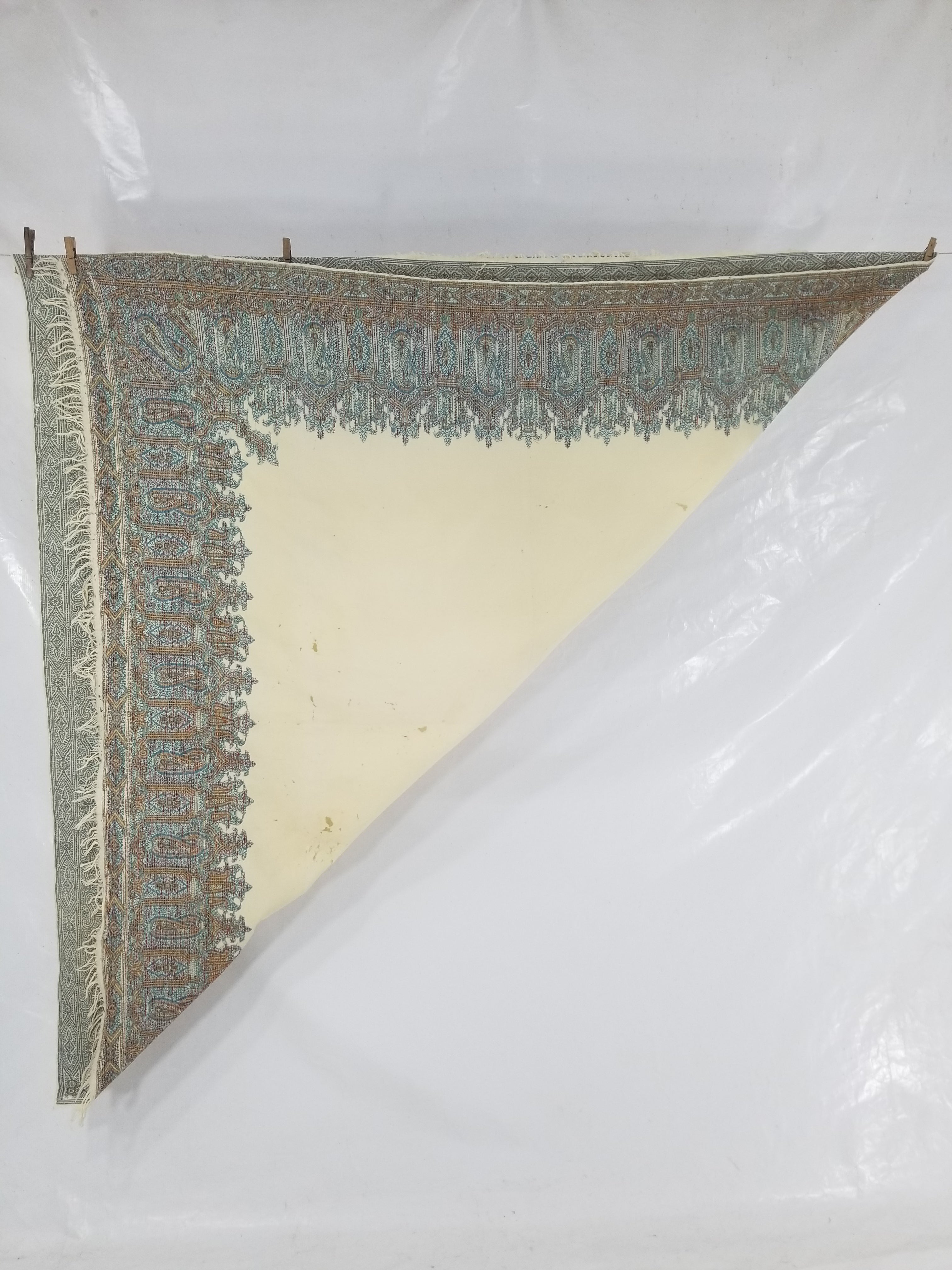 Vintage Traditional Kashmiri Paisley Wool Fringed Shawl 158x152cm