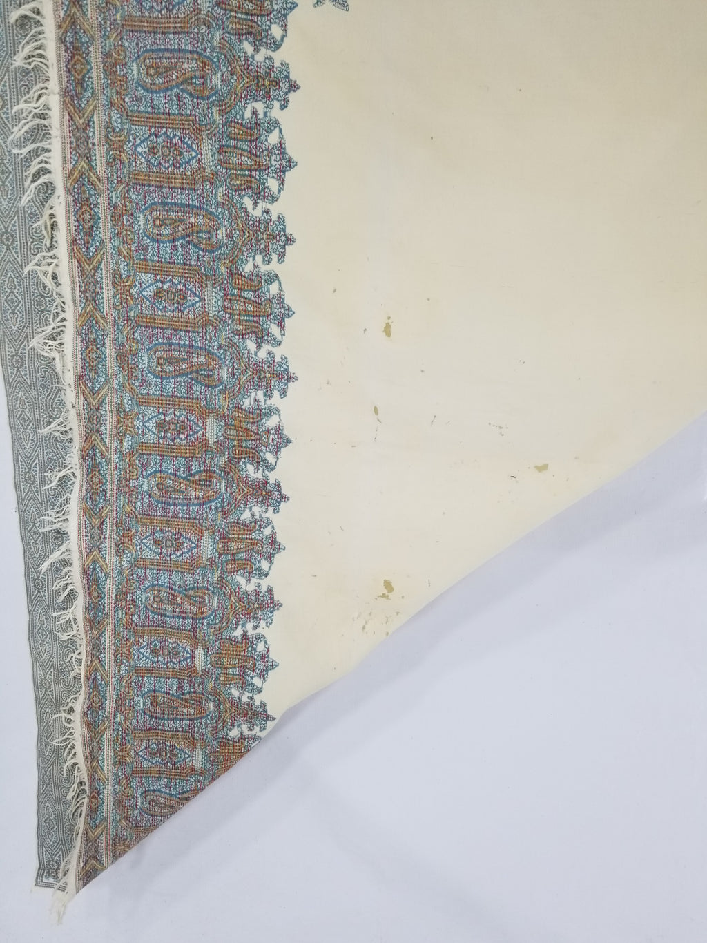 Vintage Traditional Kashmiri Paisley Wool Fringed Shawl 158x152cm