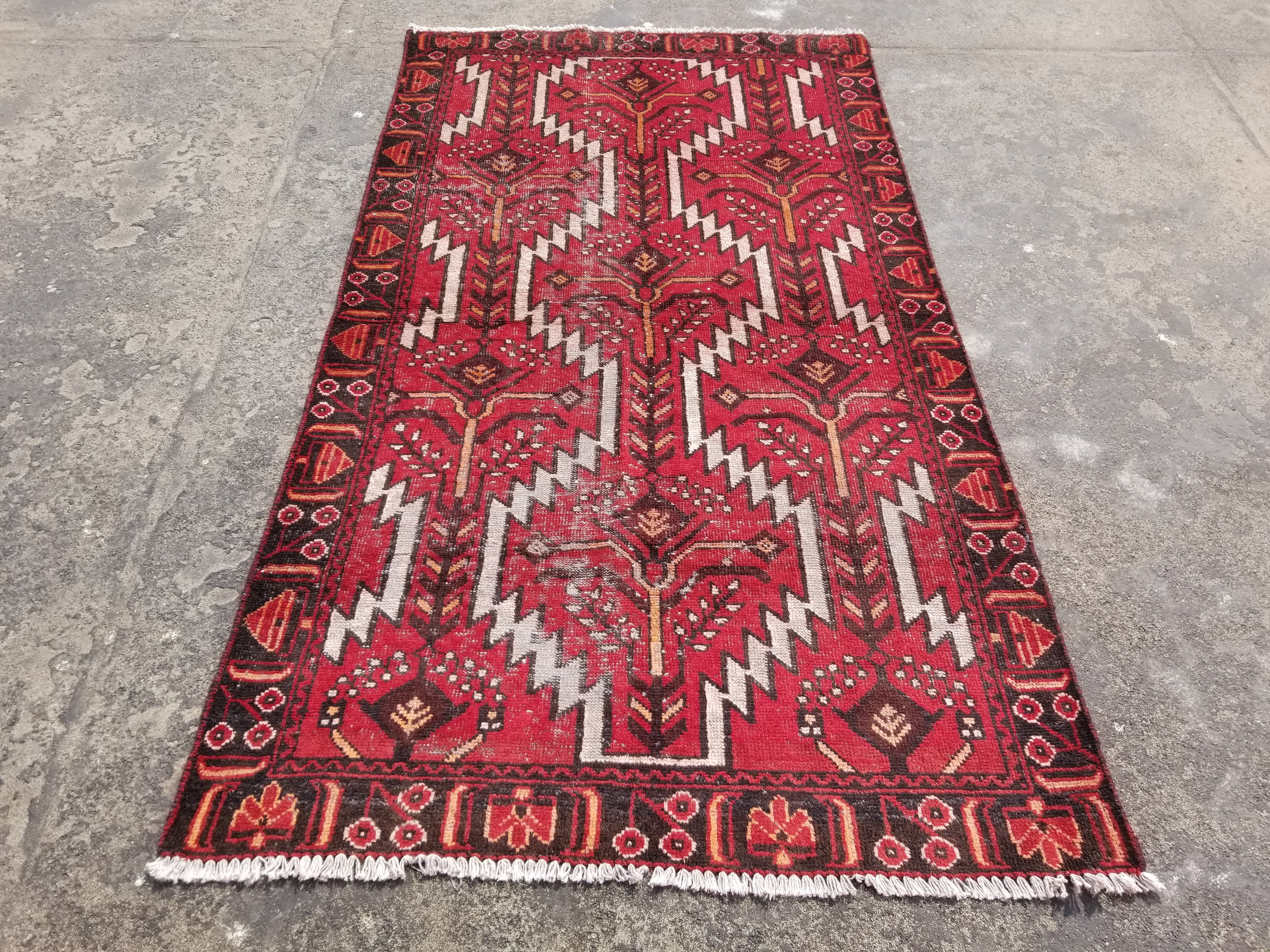 Vintage Distressed Traditional Handmade Oriental Wool Multicolor Rug 202x118cm