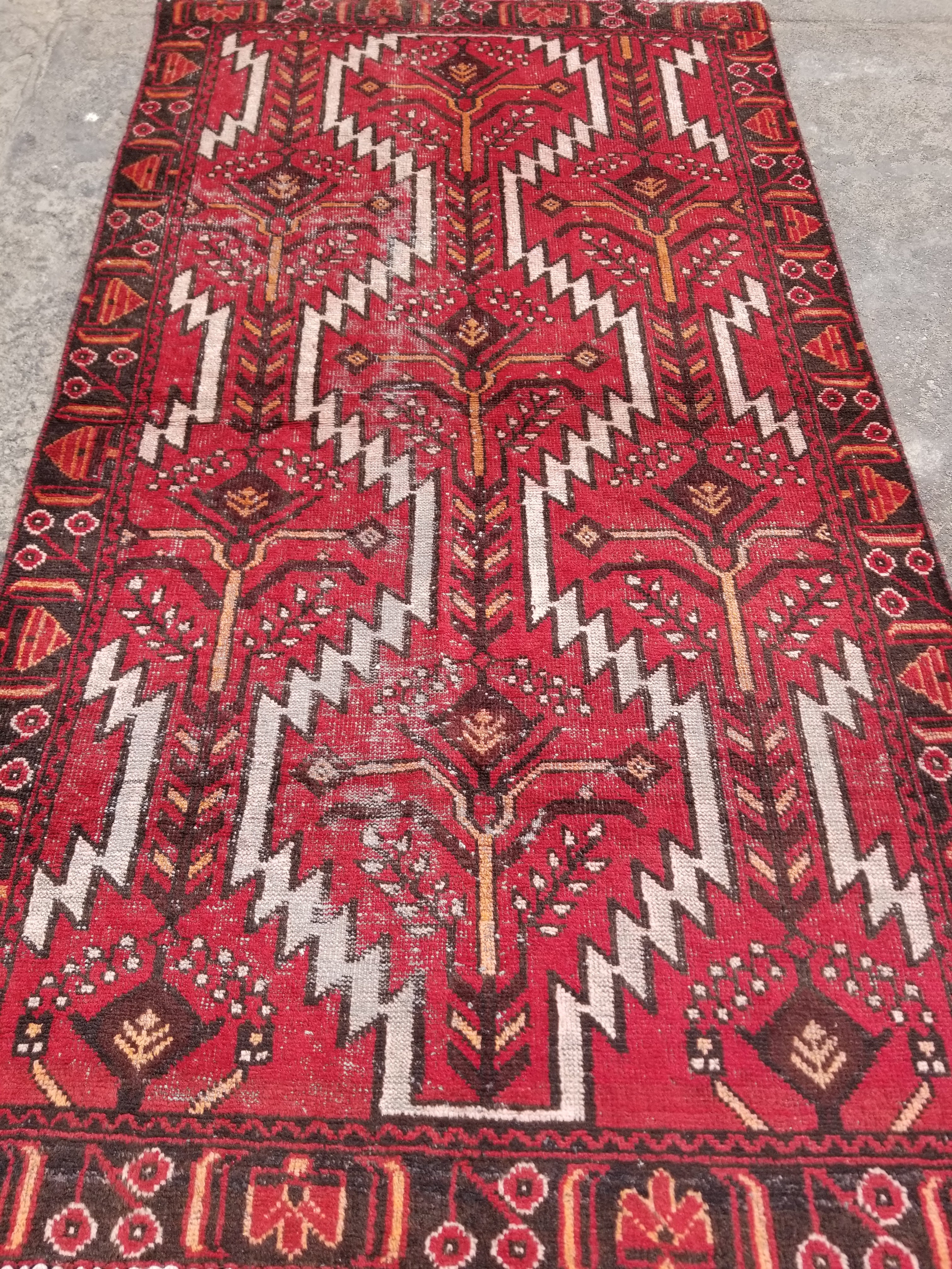 Vintage Distressed Traditional Handmade Oriental Wool Multicolor Rug 202x118cm