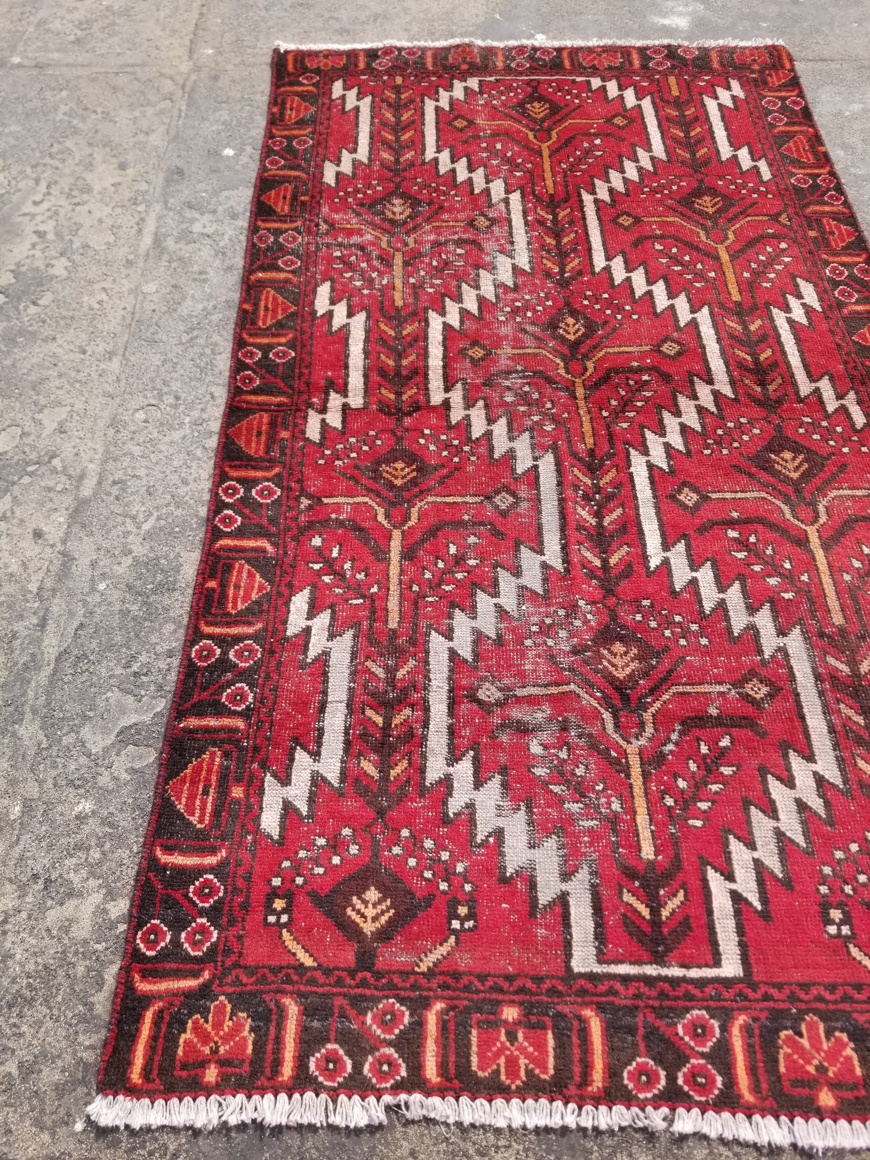 Vintage Distressed Traditional Handmade Oriental Wool Multicolor Rug 202x118cm