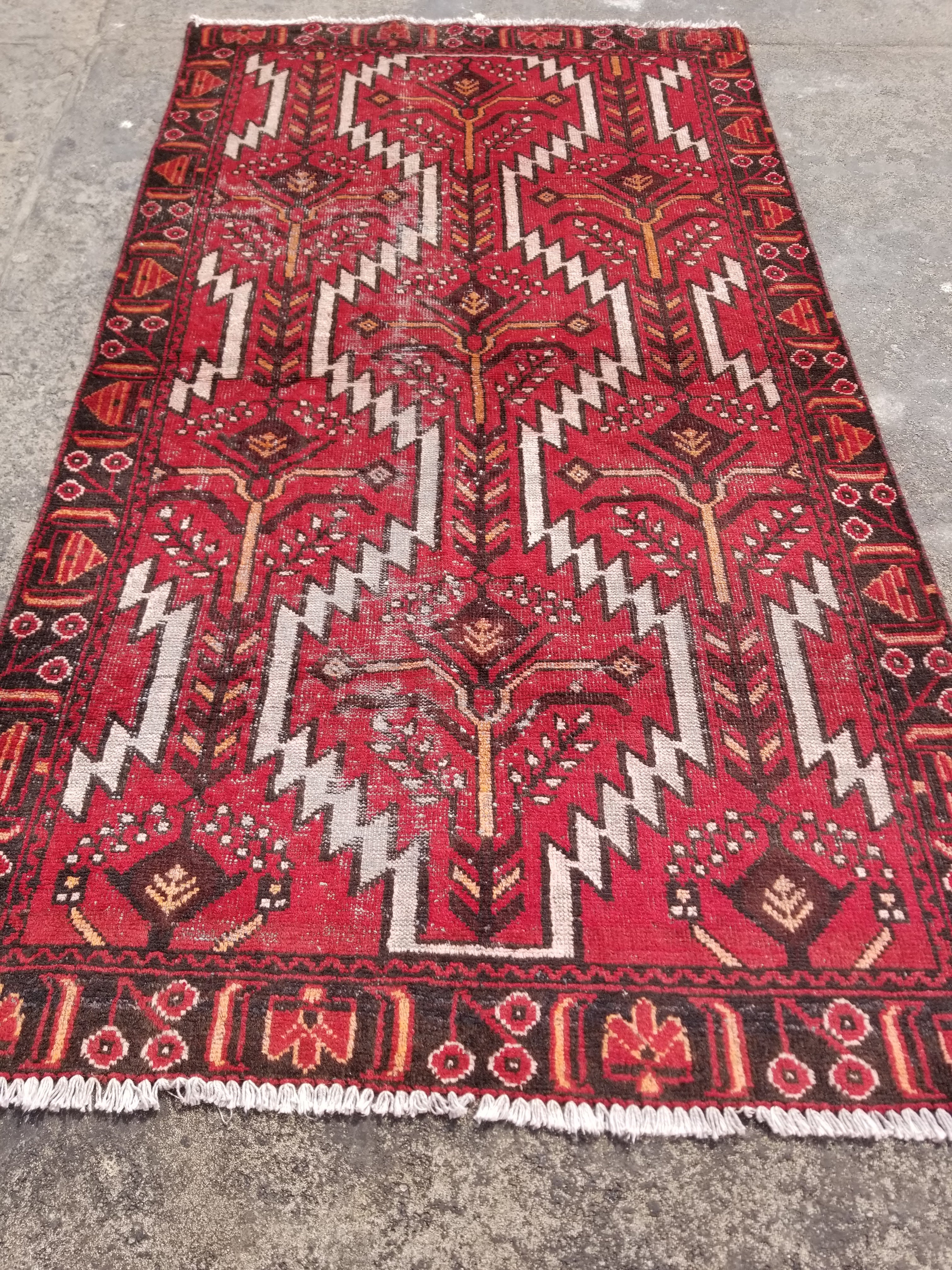 Vintage Distressed Traditional Handmade Oriental Wool Multicolor Rug 202x118cm