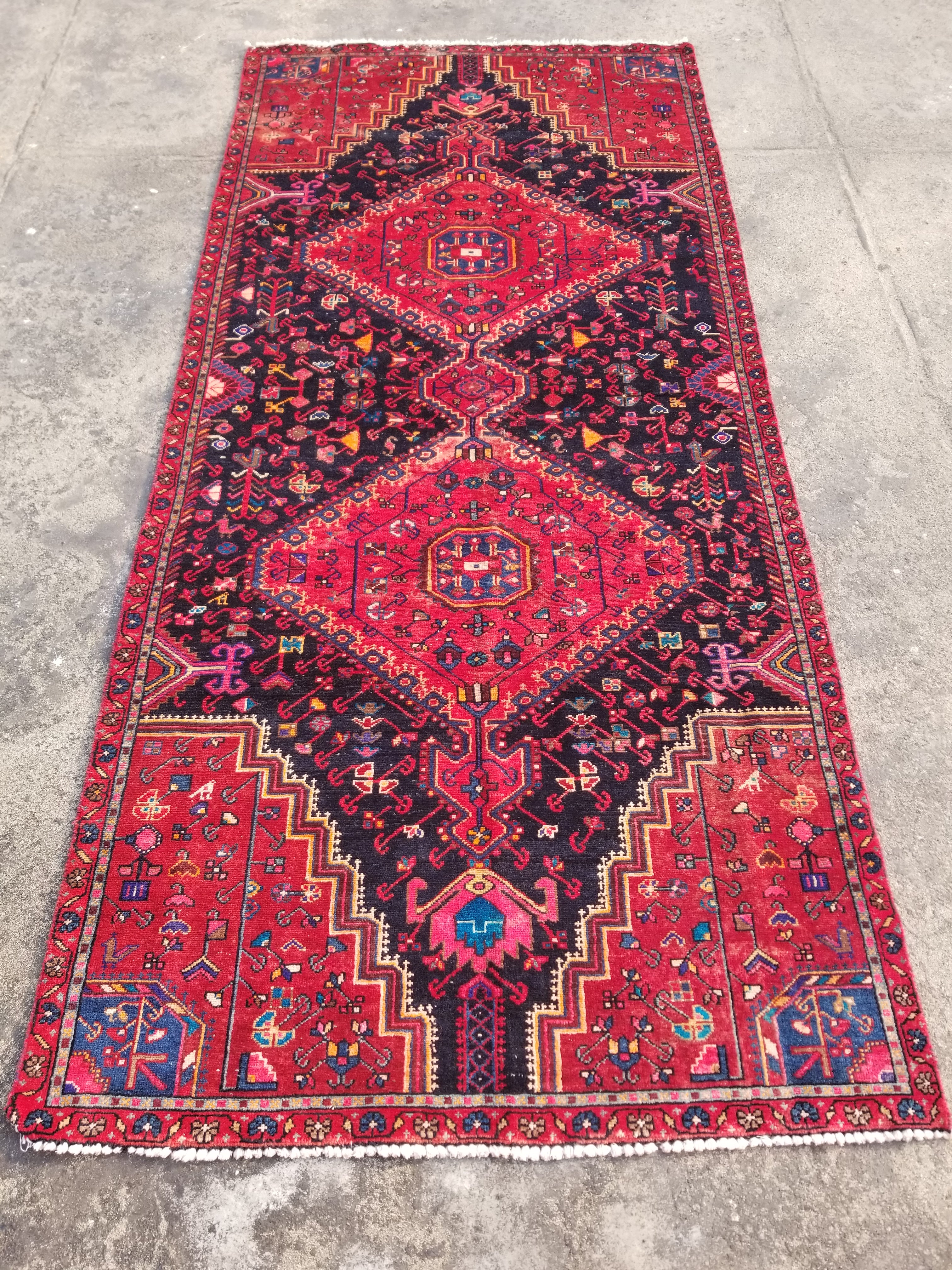 Distressed Vintage Traditional Handmade Oriental Wool Multicolor Rug 286x132cm