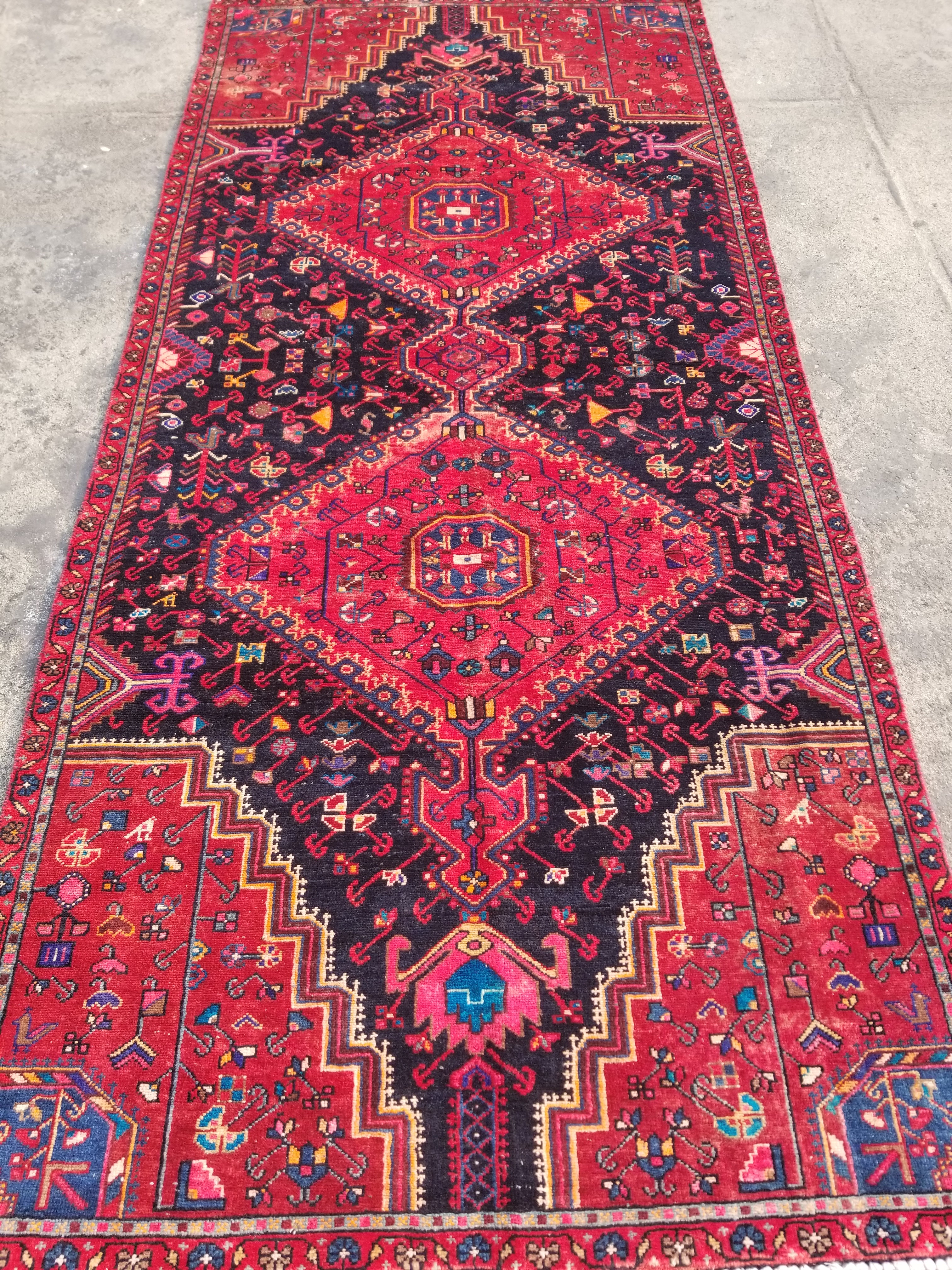 Distressed Vintage Traditional Handmade Oriental Wool Multicolor Rug 286x132cm