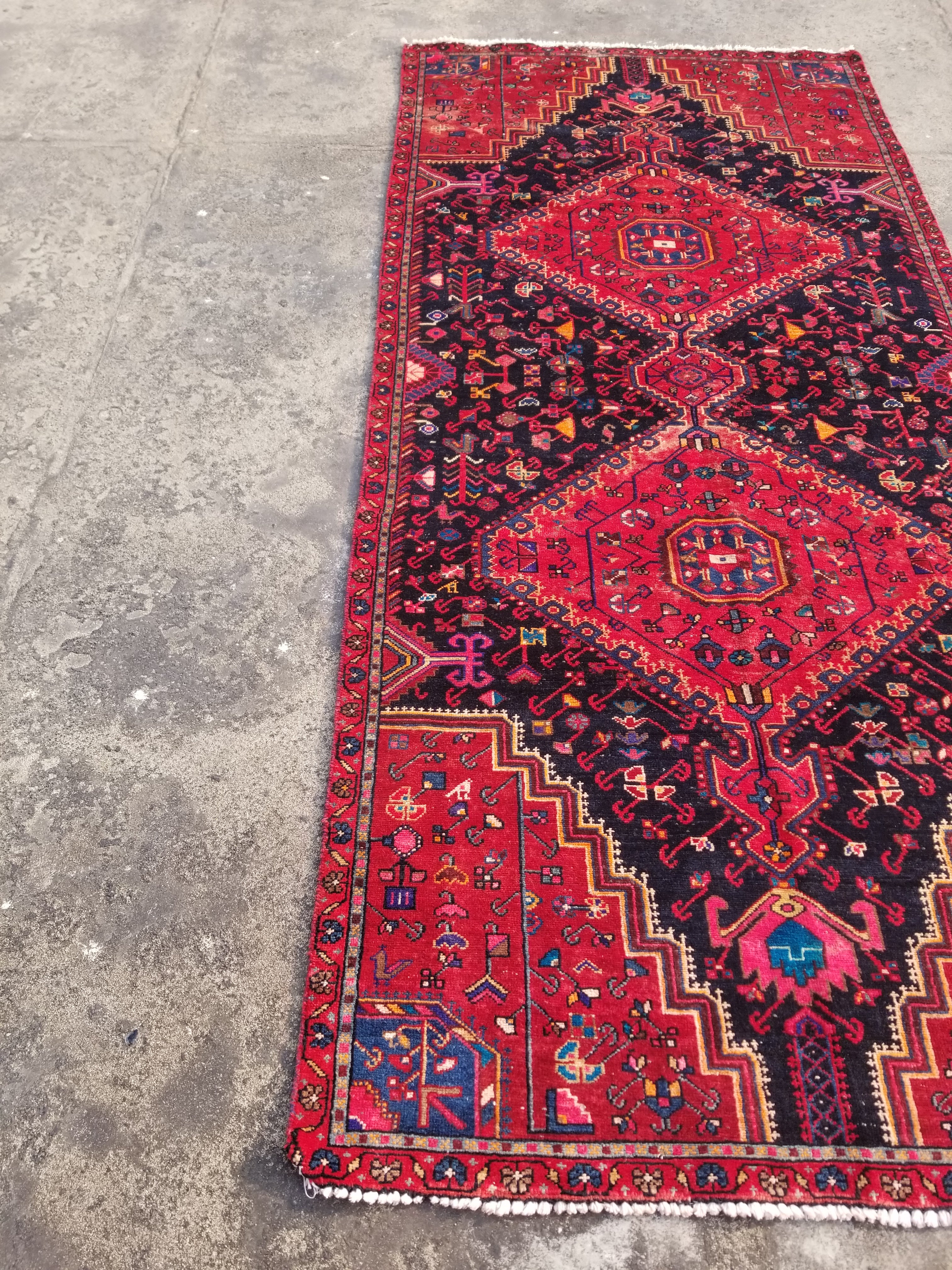 Distressed Vintage Traditional Handmade Oriental Wool Multicolor Rug 286x132cm
