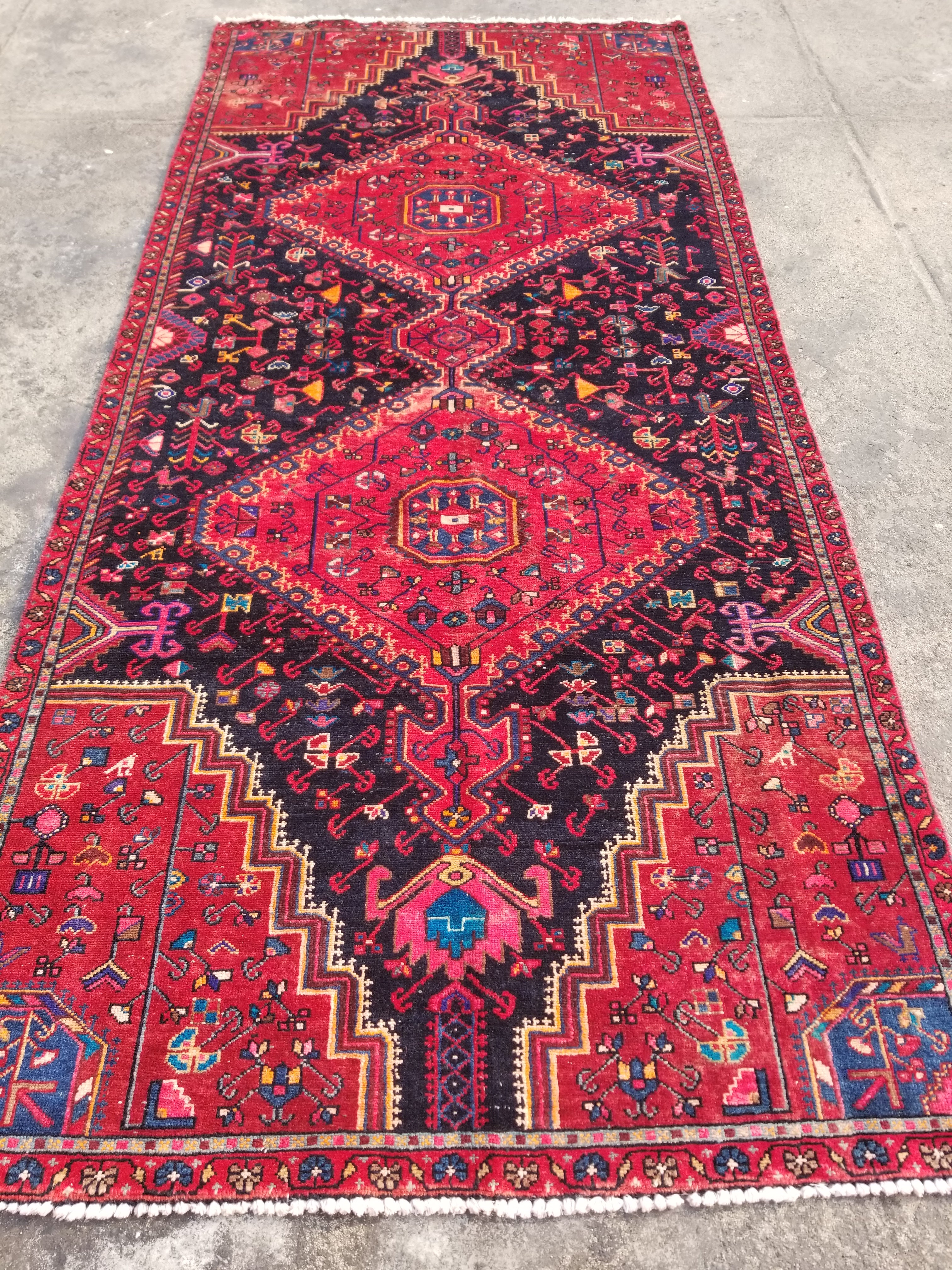 Distressed Vintage Traditional Handmade Oriental Wool Multicolor Rug 286x132cm