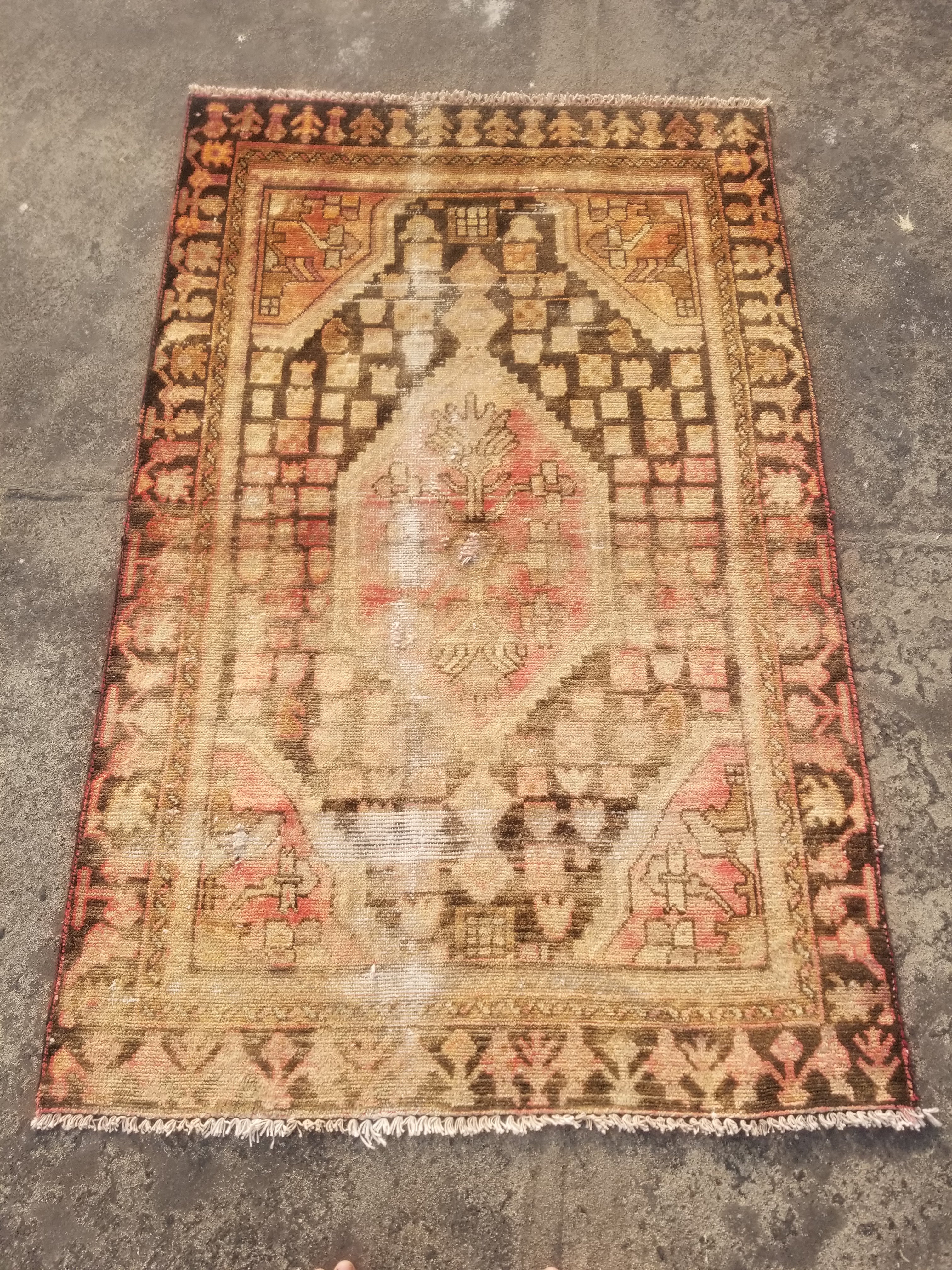 Distressed Vintage Traditional Handmade Turkish Wool Multicolor Rug 168x107cm