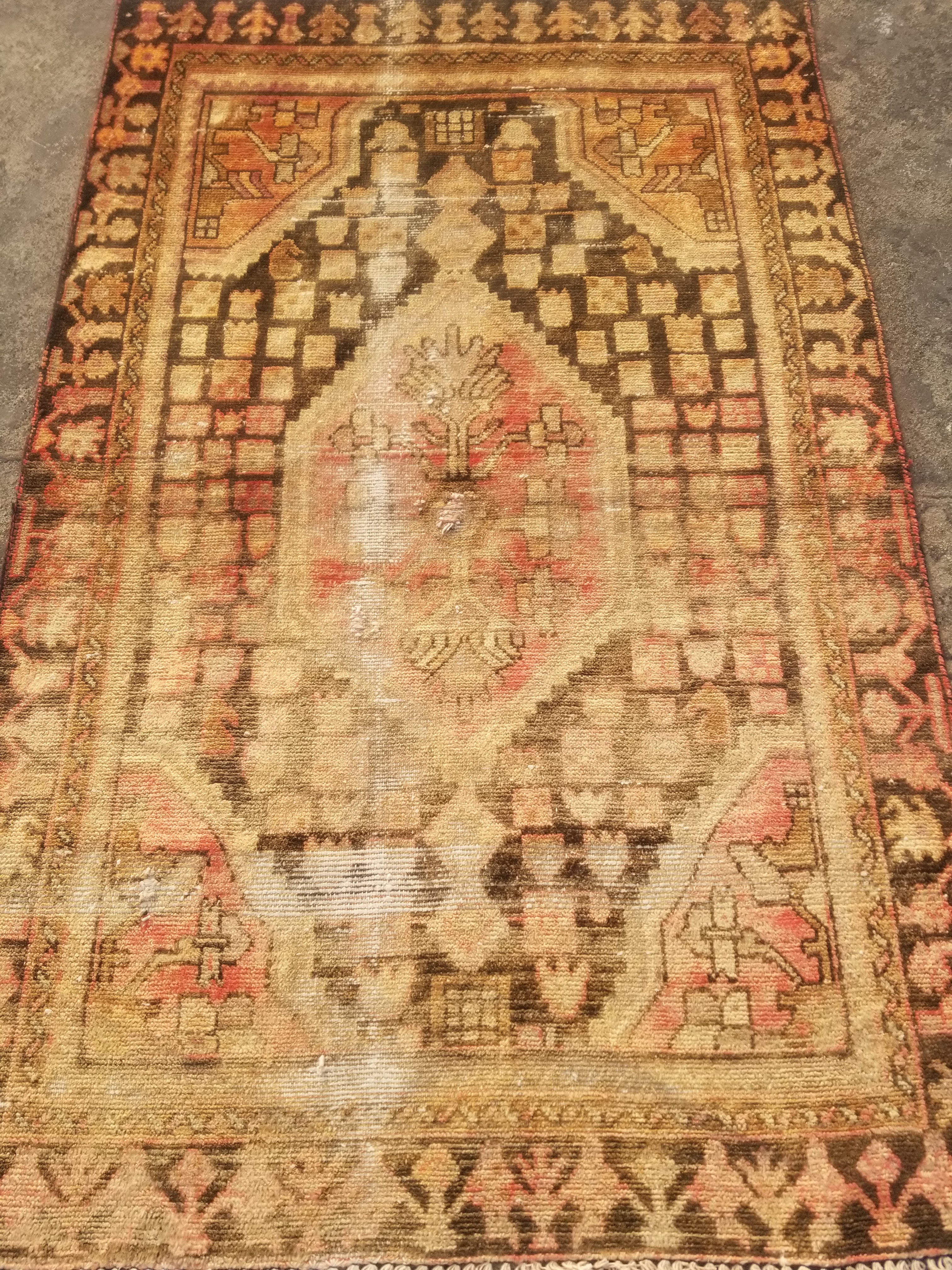 Distressed Vintage Traditional Handmade Turkish Wool Multicolor Rug 168x107cm