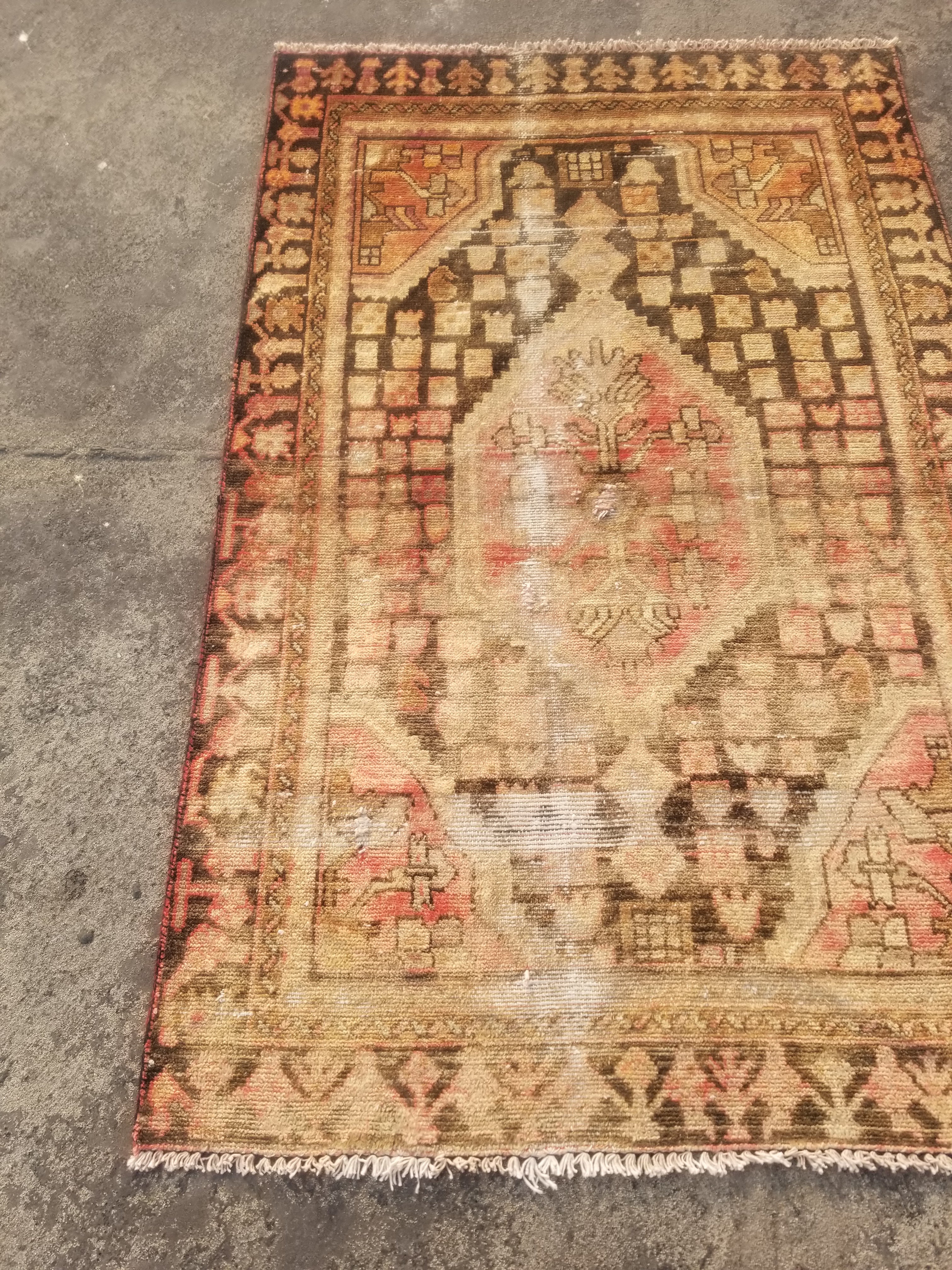 Distressed Vintage Traditional Handmade Turkish Wool Multicolor Rug 168x107cm