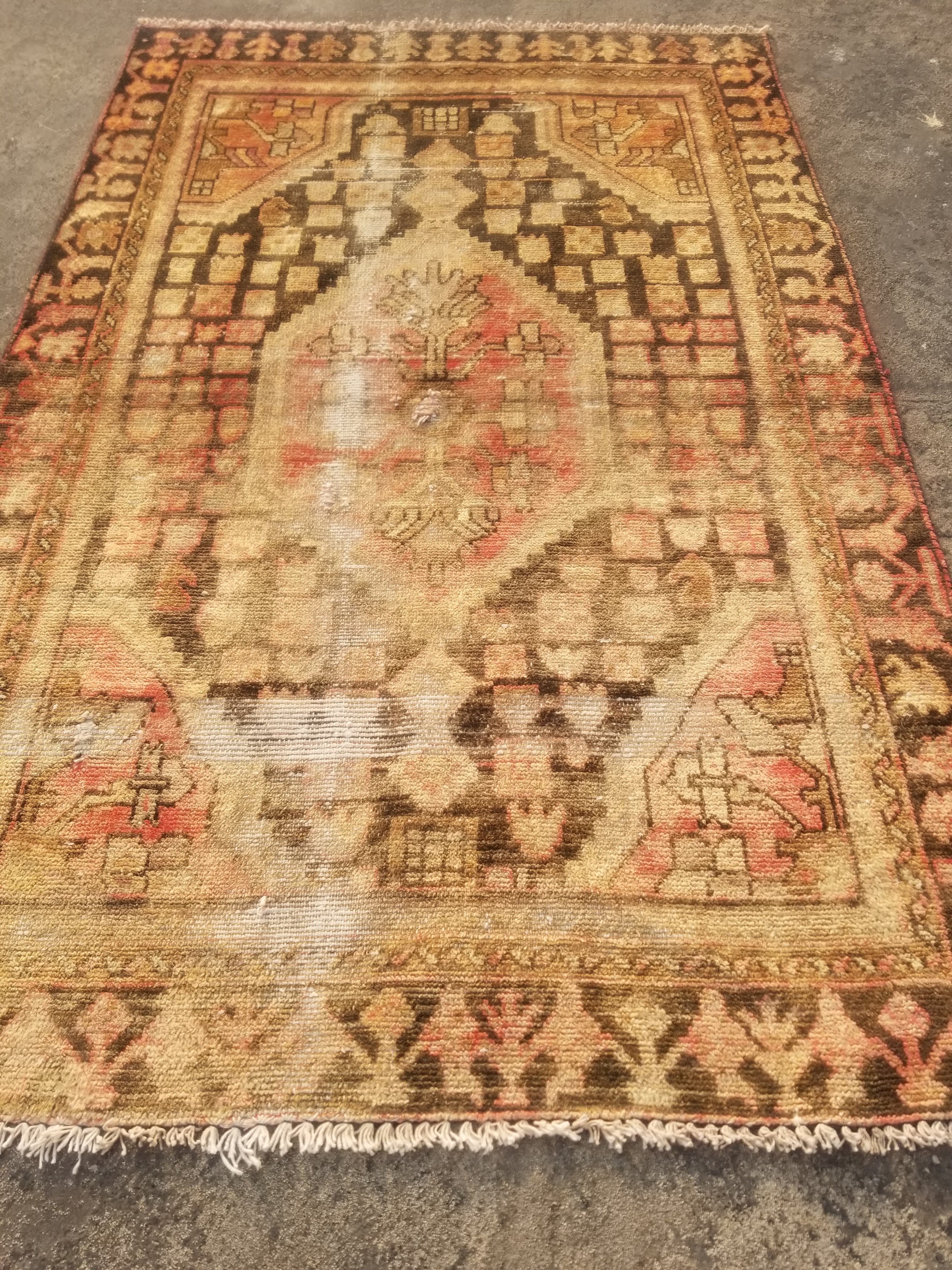 Distressed Vintage Traditional Handmade Turkish Wool Multicolor Rug 168x107cm