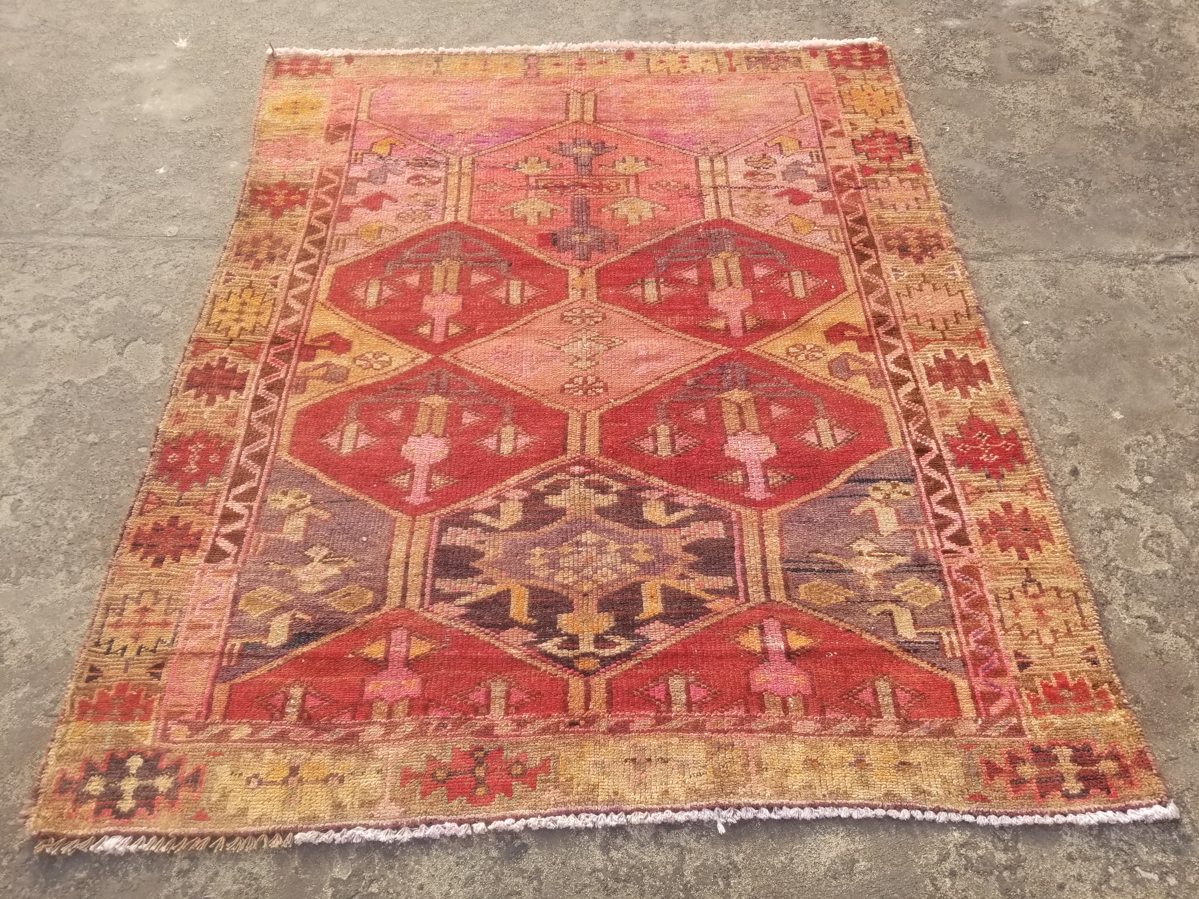 Distressed Vintage Traditional Handmade Turkish Wool Multicolor Rug 157x130cm