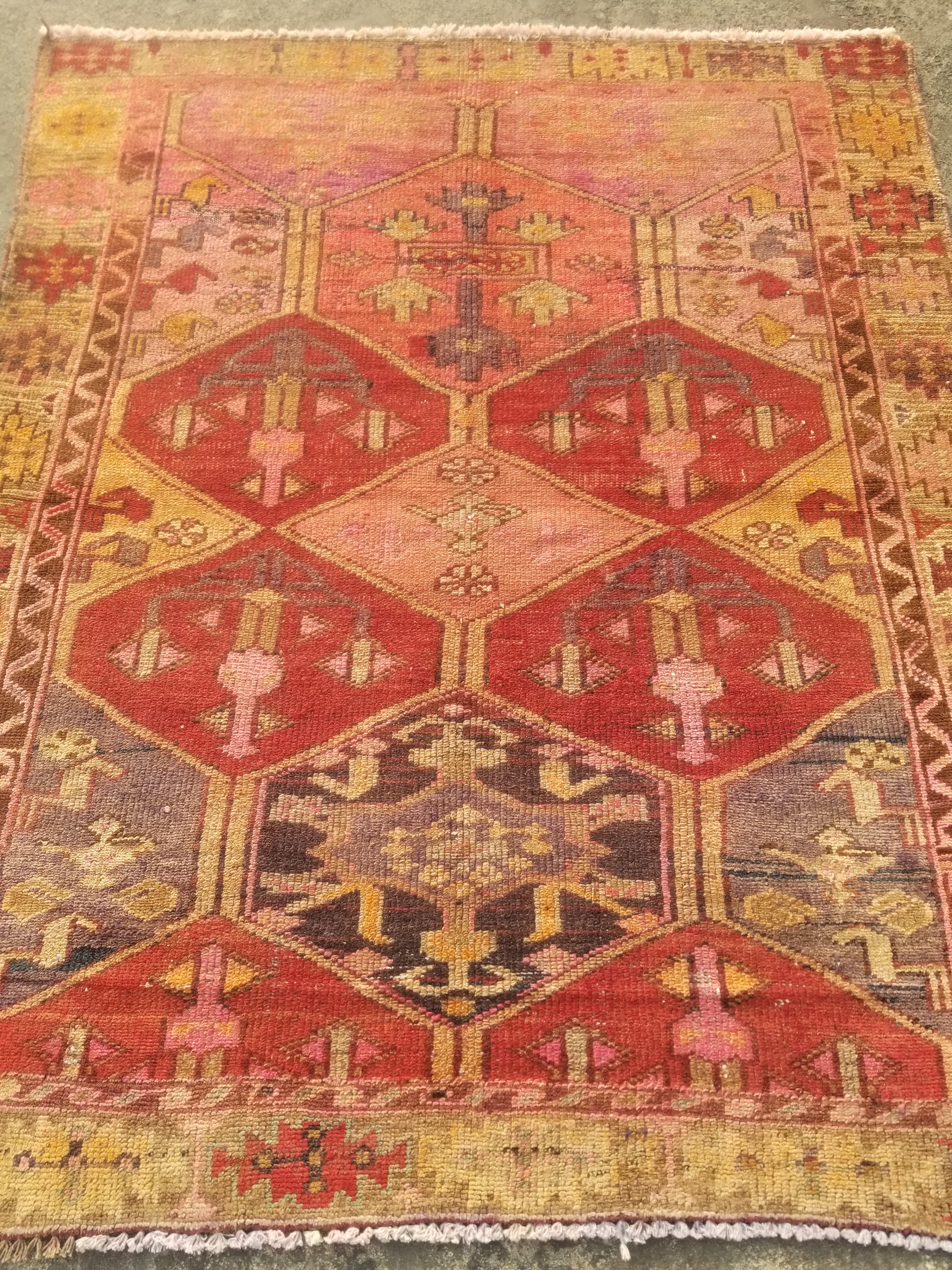 Distressed Vintage Traditional Handmade Turkish Wool Multicolor Rug 157x130cm