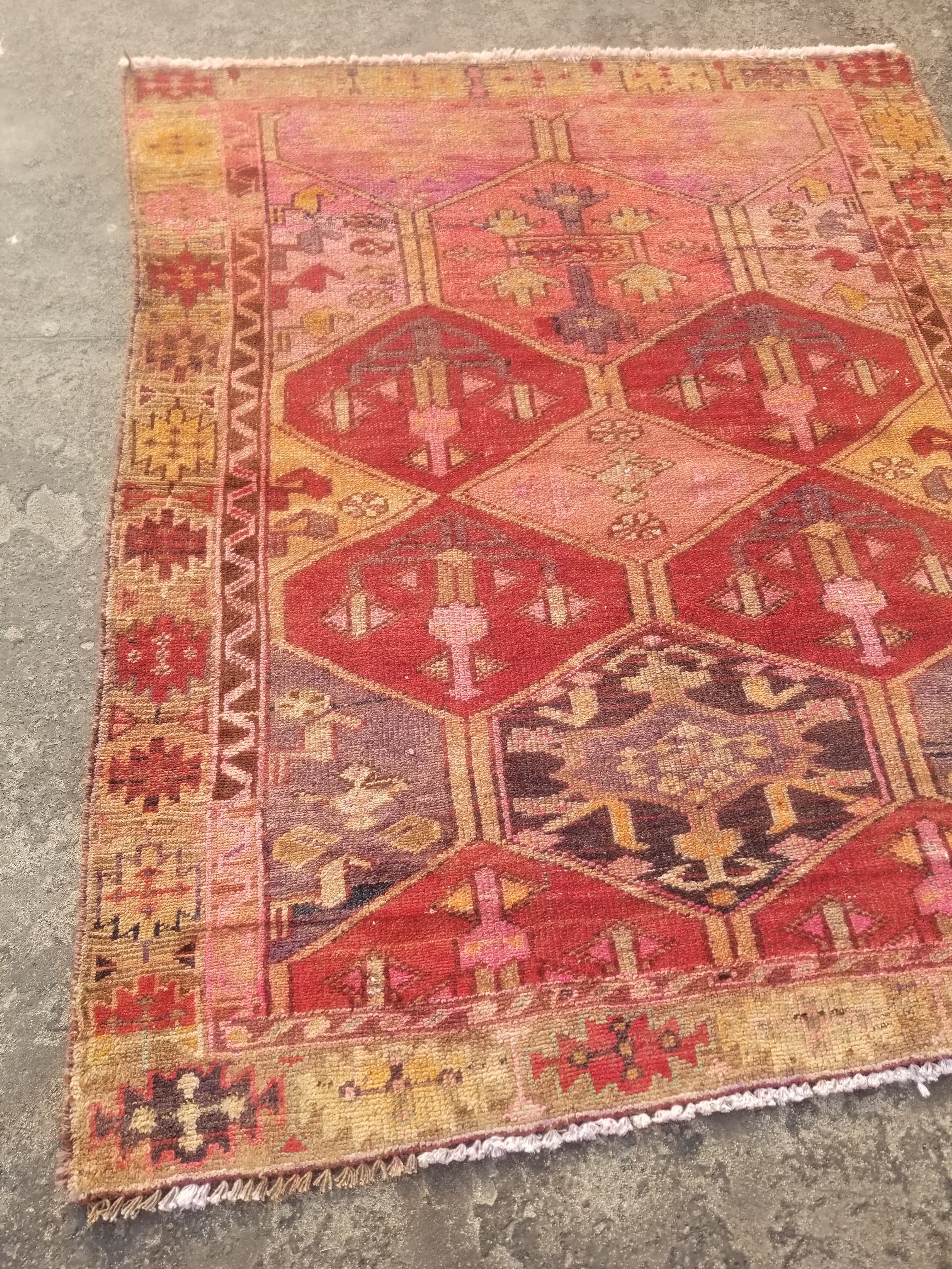 Distressed Vintage Traditional Handmade Turkish Wool Multicolor Rug 157x130cm
