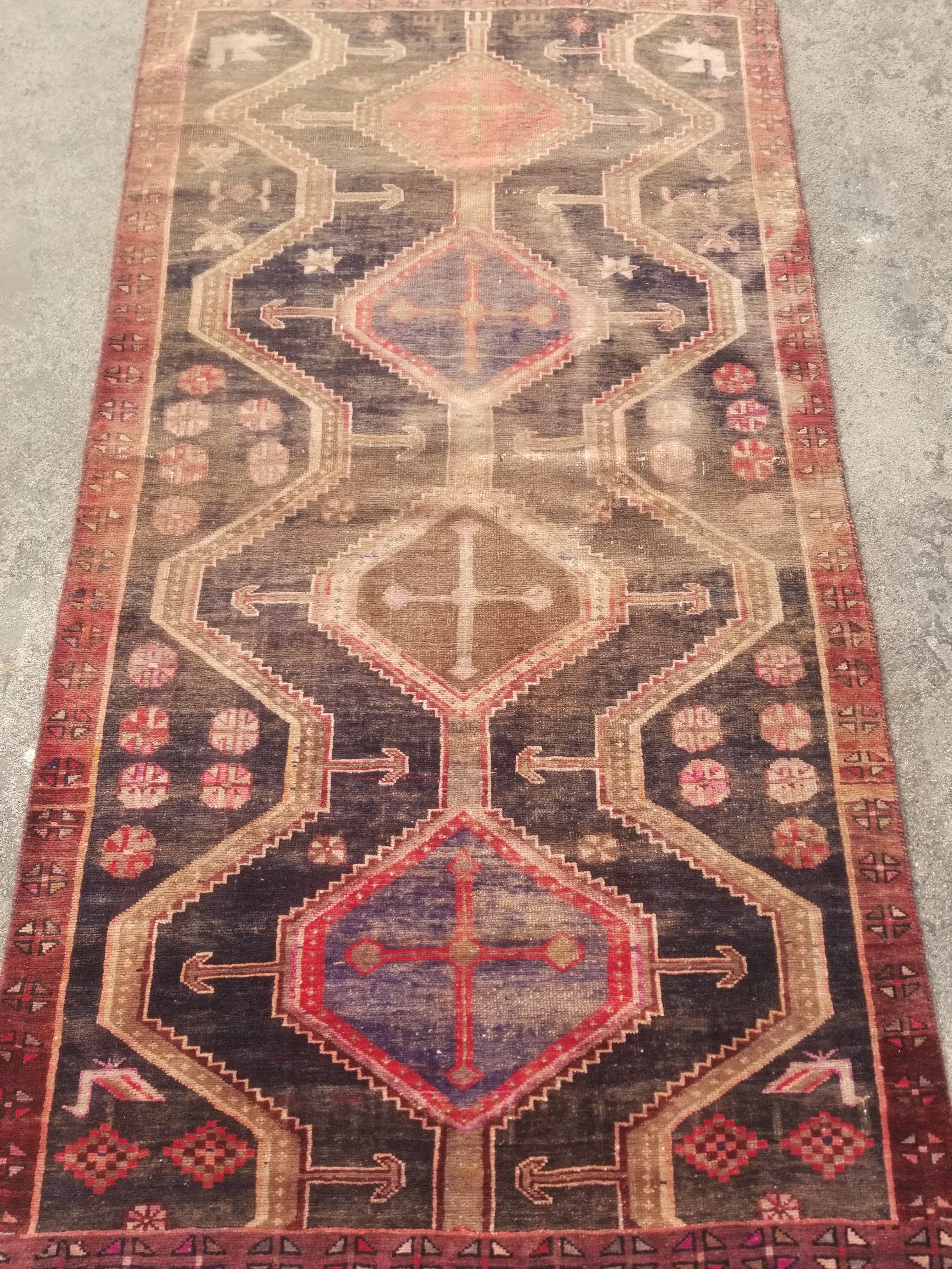Distressed Vintage Handmade Caucasian Karabakh Wool Multicolor Rug 181x100cm