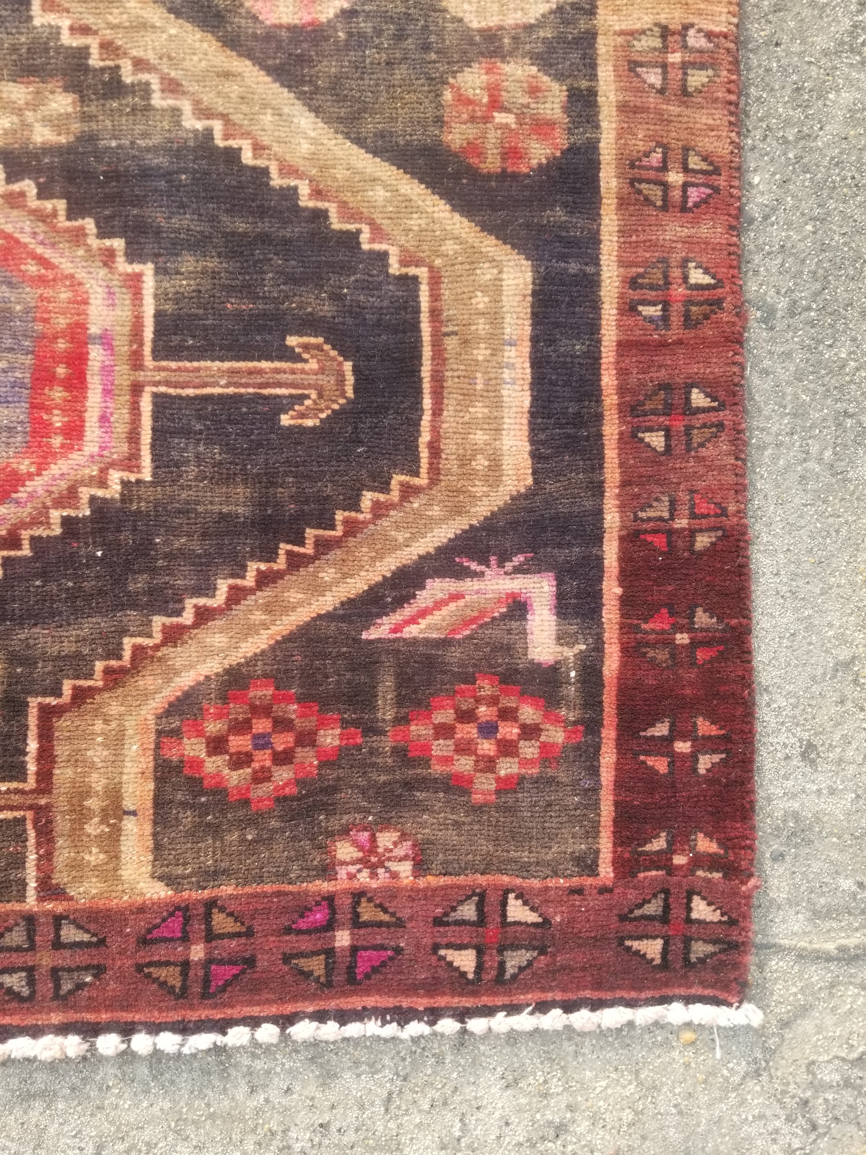 Distressed Vintage Handmade Caucasian Karabakh Wool Multicolor Rug 181x100cm