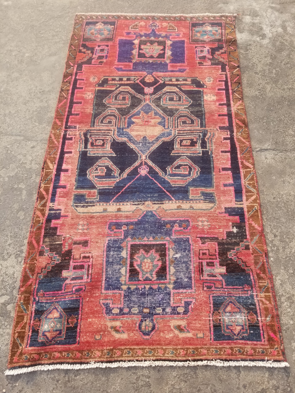 Distressed Antique Traditional Handmade Oriental Wool Multicolor Rug 210x108cm