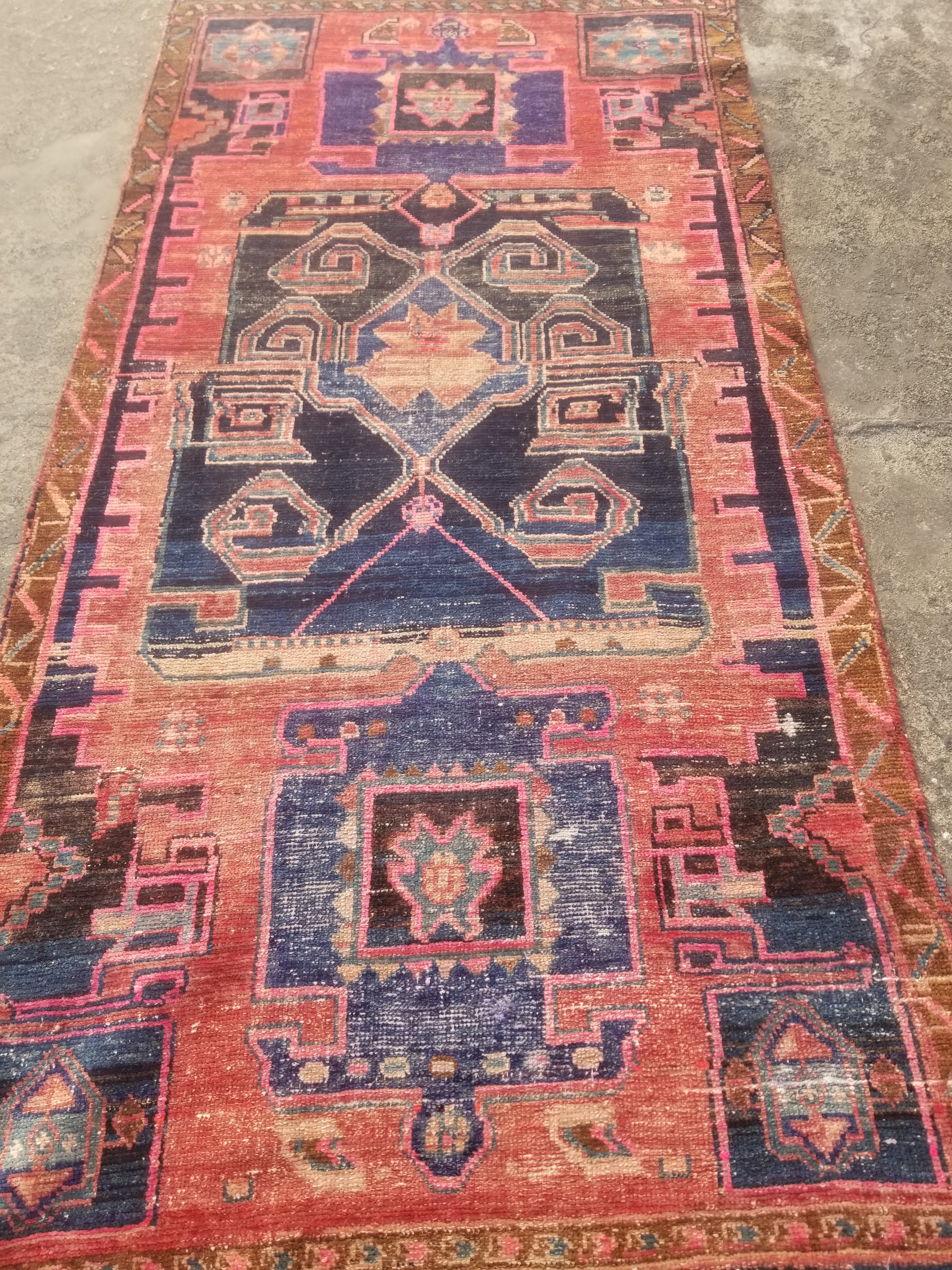 Distressed Antique Traditional Handmade Oriental Wool Multicolor Rug 210x108cm